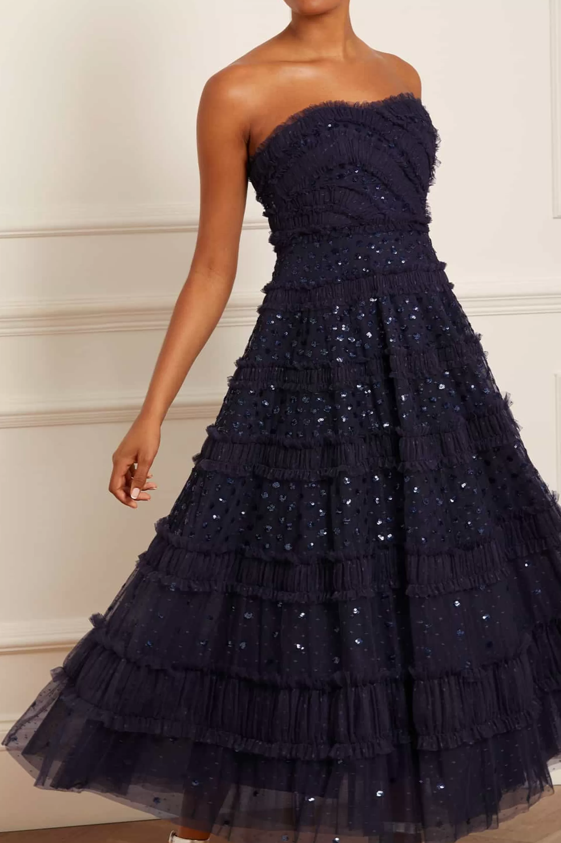 Women Needle & Thread Evening Dresses | Embellished Dresses-Dot Shimmer Tiered Strapless Ankle Gown