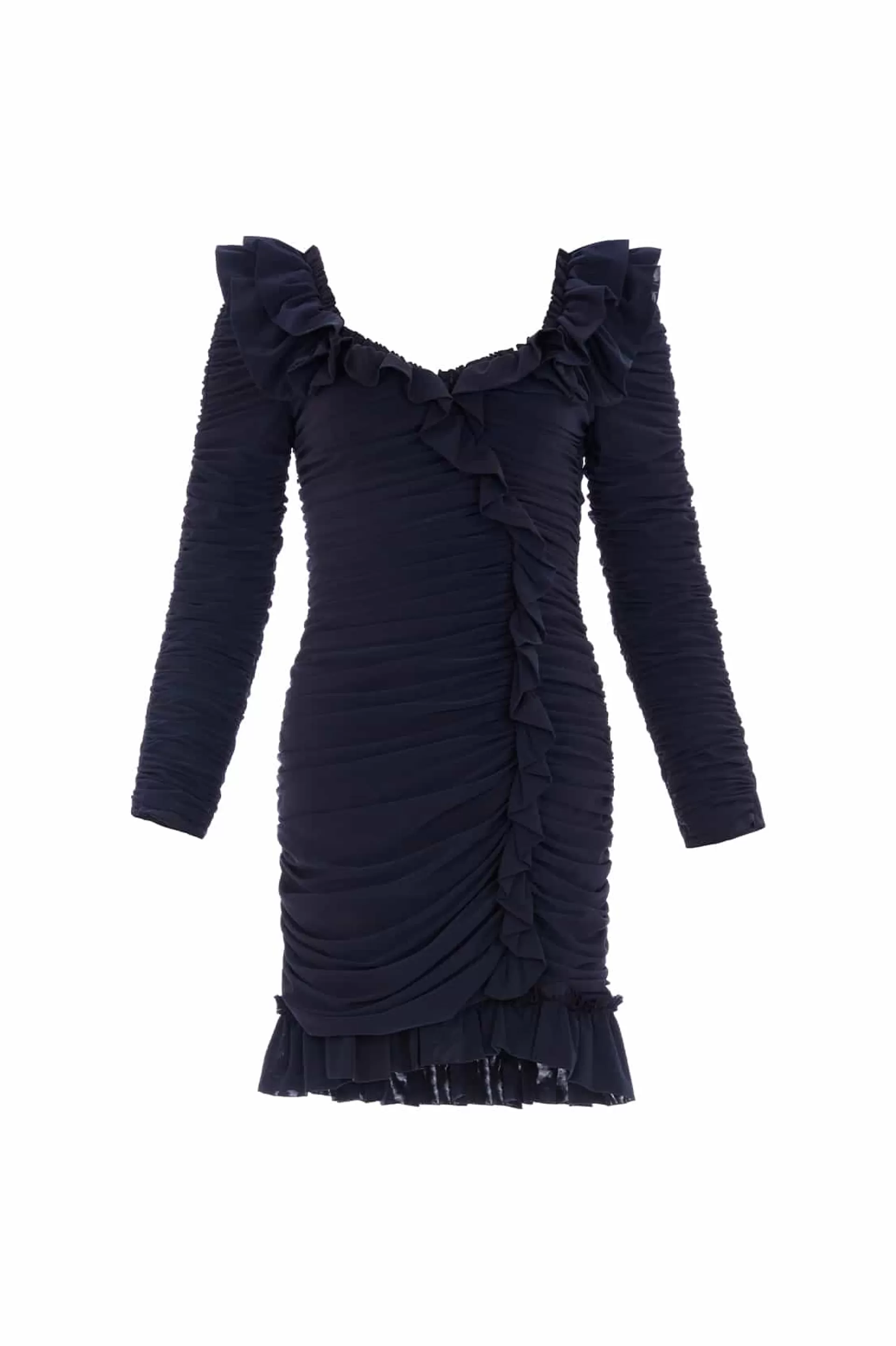 Women Needle & Thread Plus Size | Mini Dresses-Ebony Rouched Long Sleeve Micro Mini Dress