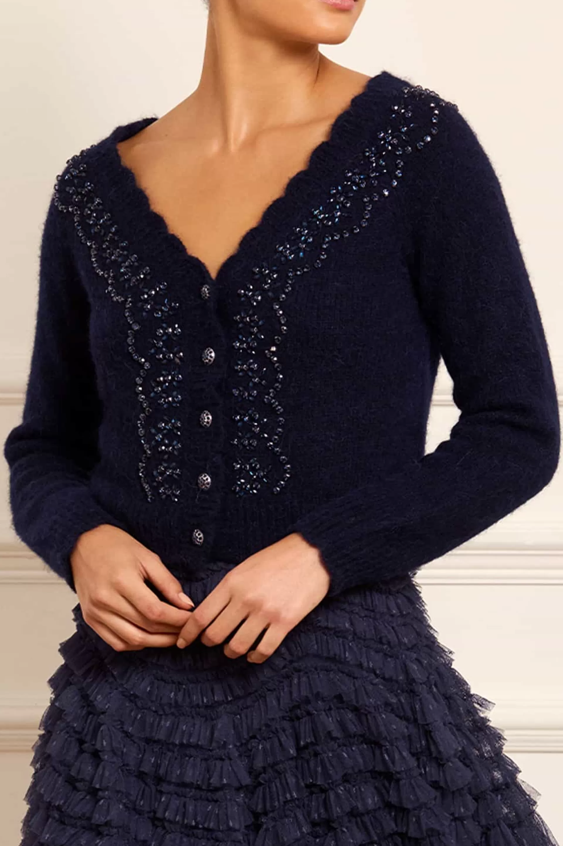 Women Needle & Thread Knitwear-Embellished V-Neck Short Cardigan