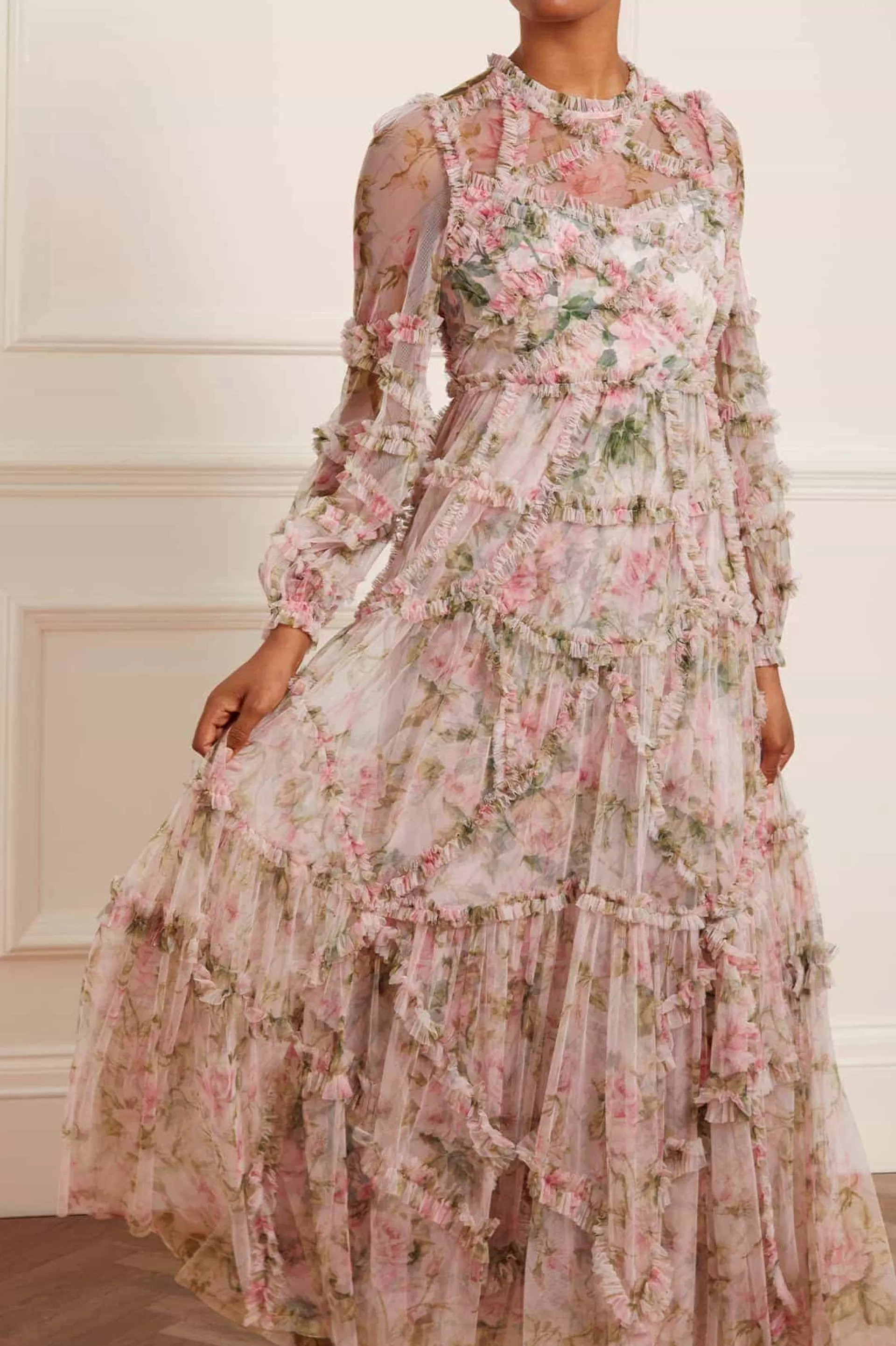 Women Needle & Thread Wedding Guest | Mummy & Me-English Rose Diamond Ruffle Gown