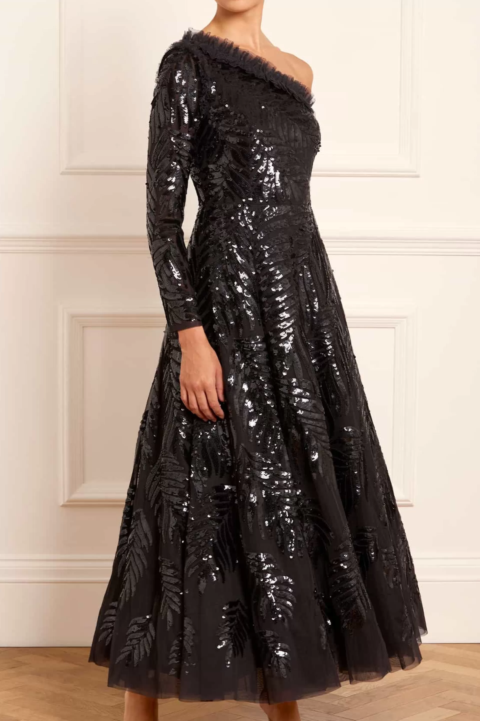 Women Needle & Thread Evening Dresses | Responsibly Sourced-Feather Sequin One-Shoulder Ankle Gown