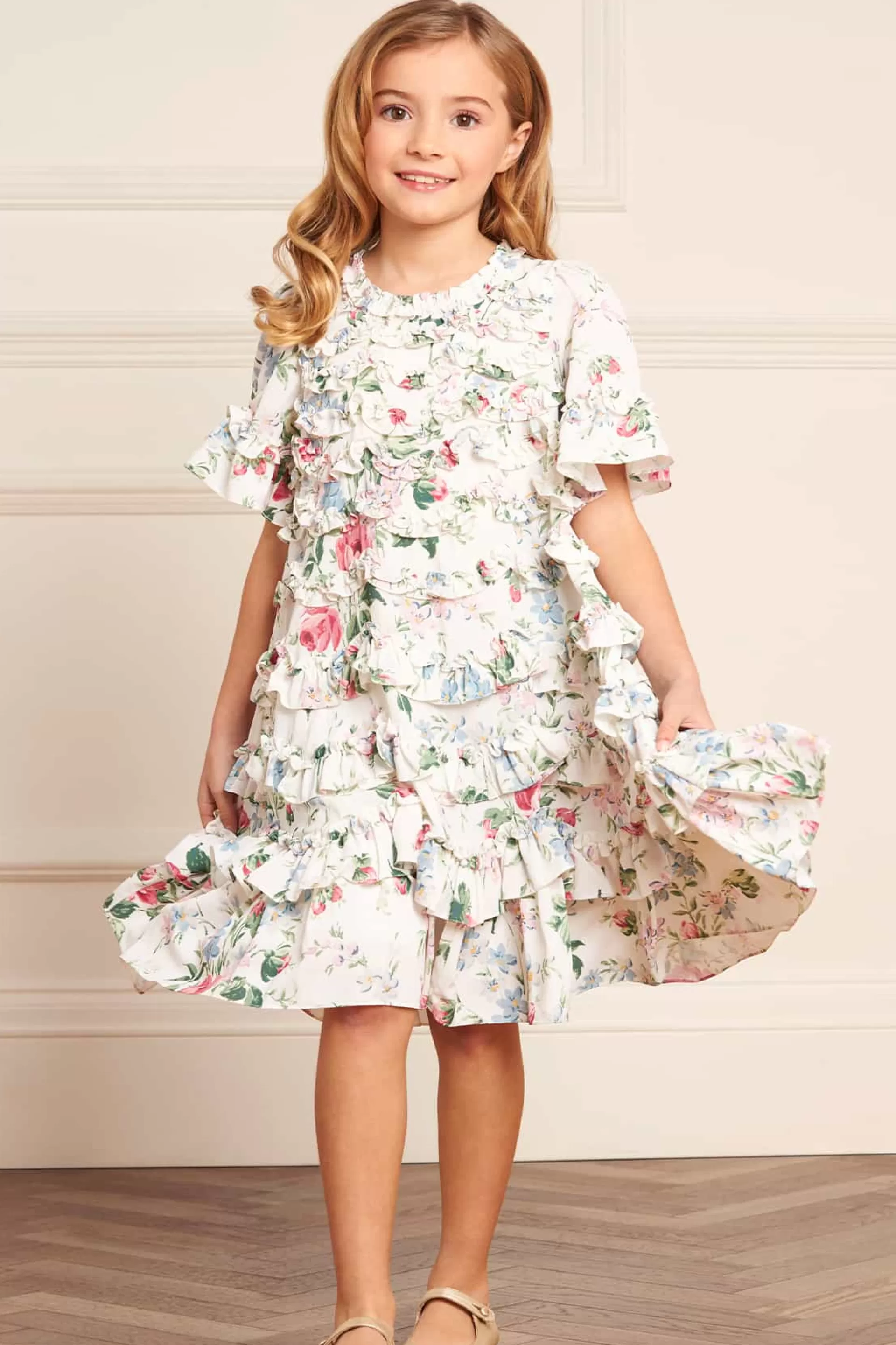 Kids Needle & Thread Mummy & Me | Kids Printed Dresses-Floral Fantasy Crepe Short Sleeve Kids Dress