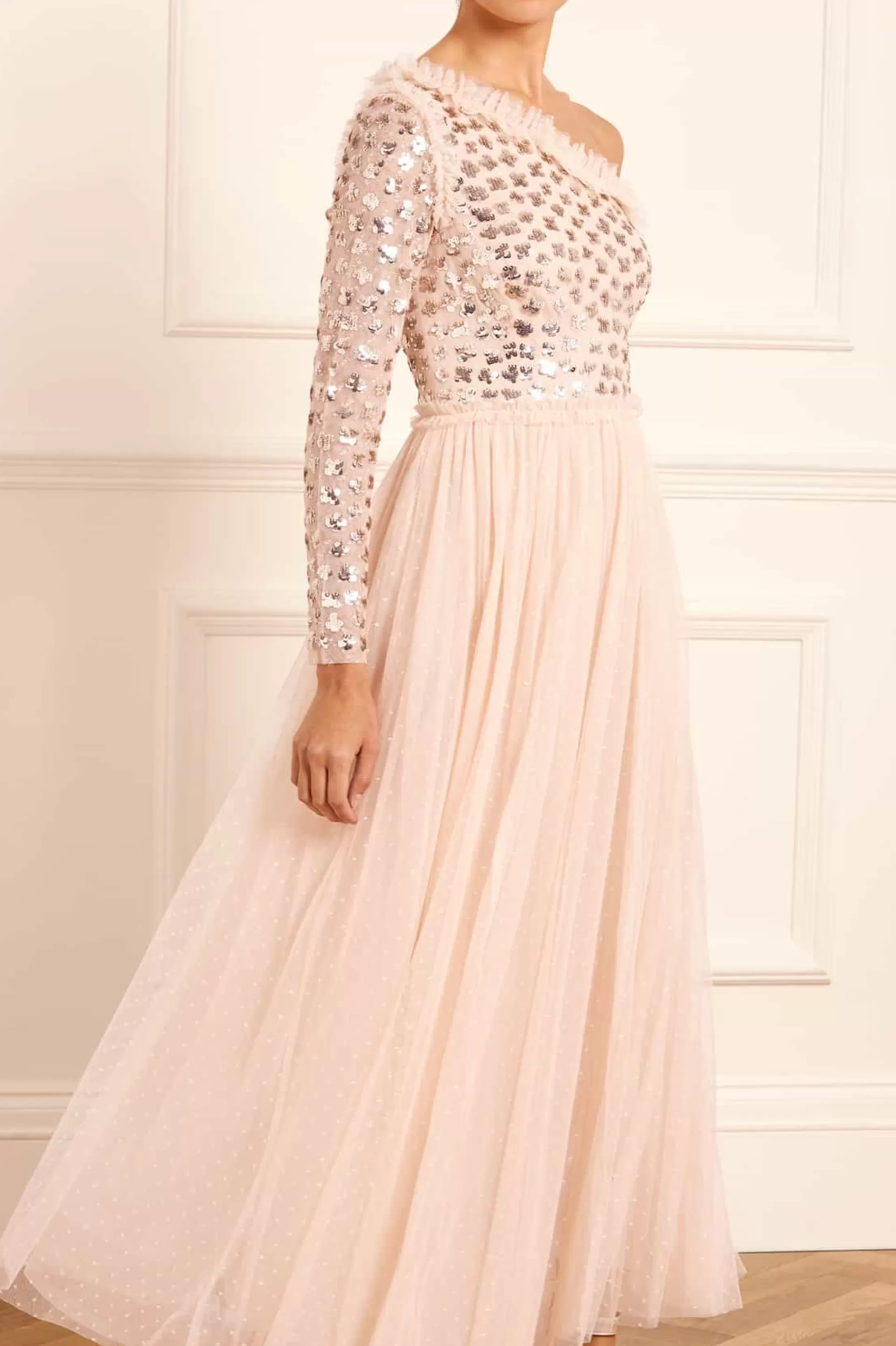 Women Needle & Thread Bridesmaid | Plus Size-Glisten Bodice One-Shoulder Ankle Gown