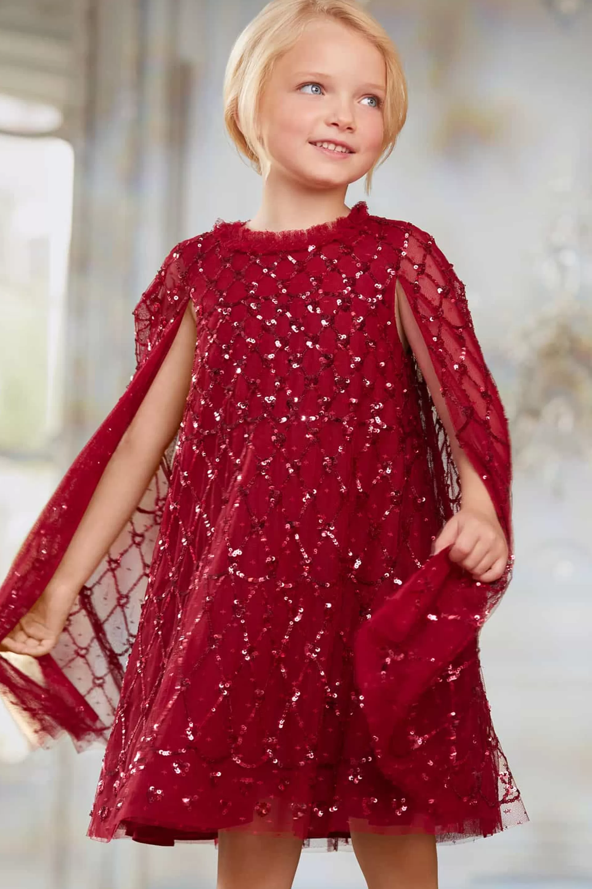 Women/Kids Needle & Thread Mummy & Me | Kids Embellished Dresses-Heart Lattice Cape Kids Dress