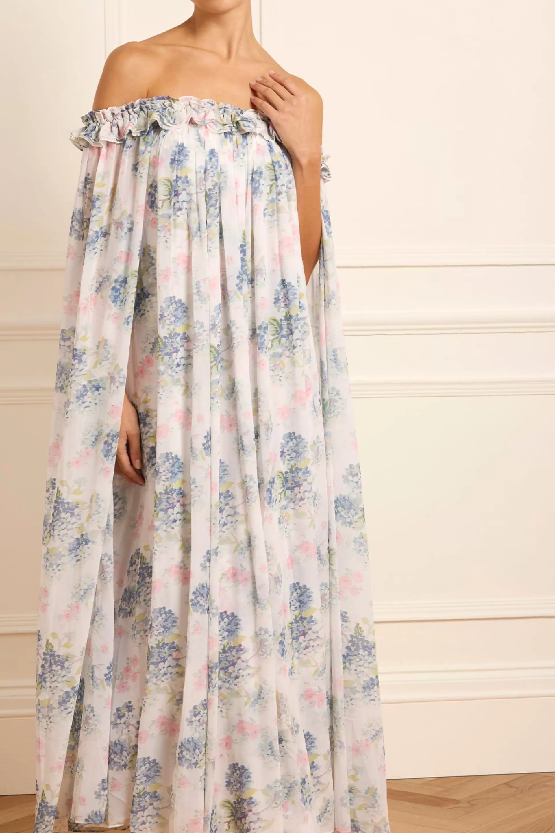 Women Needle & Thread Wedding Guest | Flattering Fit-Hydrangea Chiffon Off-Shoulder Ankle Gown