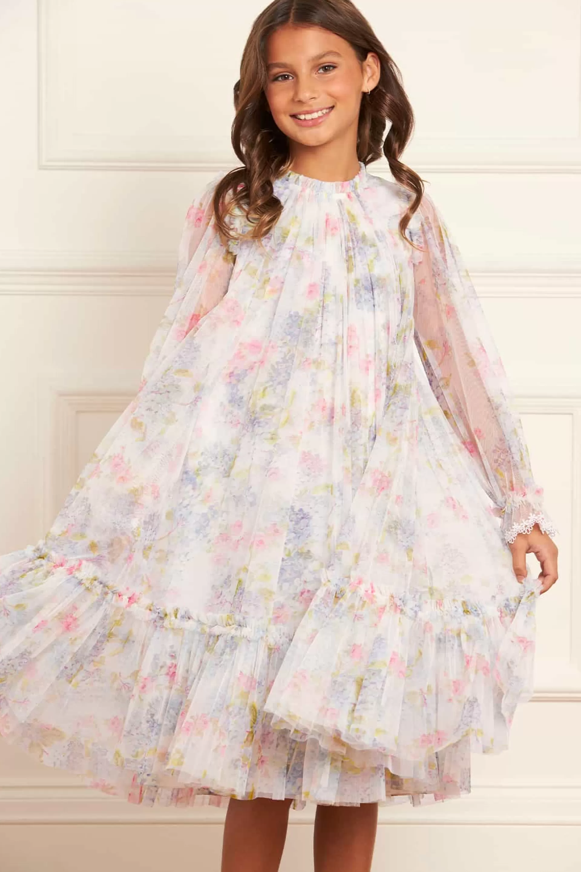 Women/Kids Needle & Thread Kids Printed Dresses | Kids Responsibly Sourced-Hydrangea Long Sleeve Kids Dress