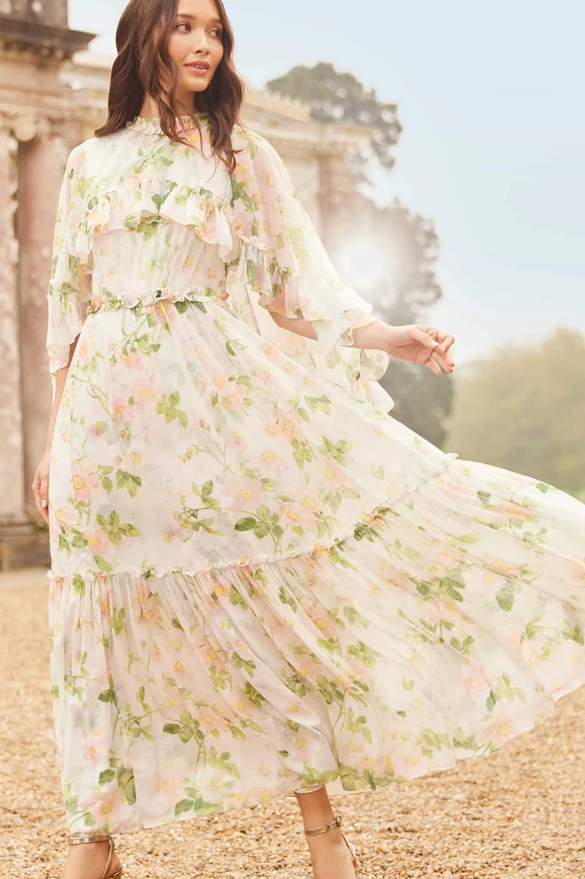 Women Needle & Thread Wedding Guest | Day Dresses-Immortal Rose Harper Chiffon Cape Ankle Gown