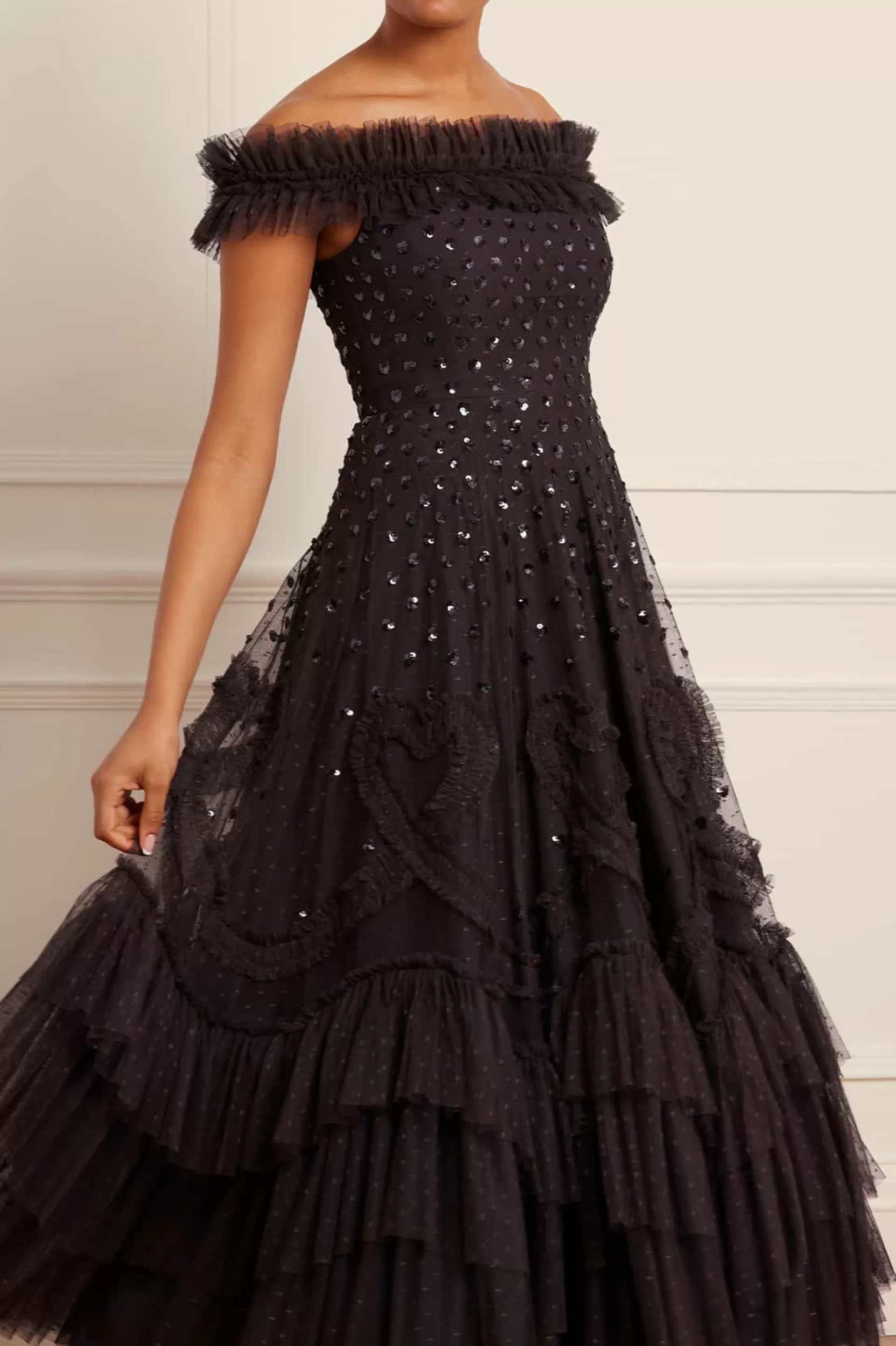 Women Needle & Thread Evening Dresses | Embellished Dresses-Love Letter Off-Shoulder Ankle Gown