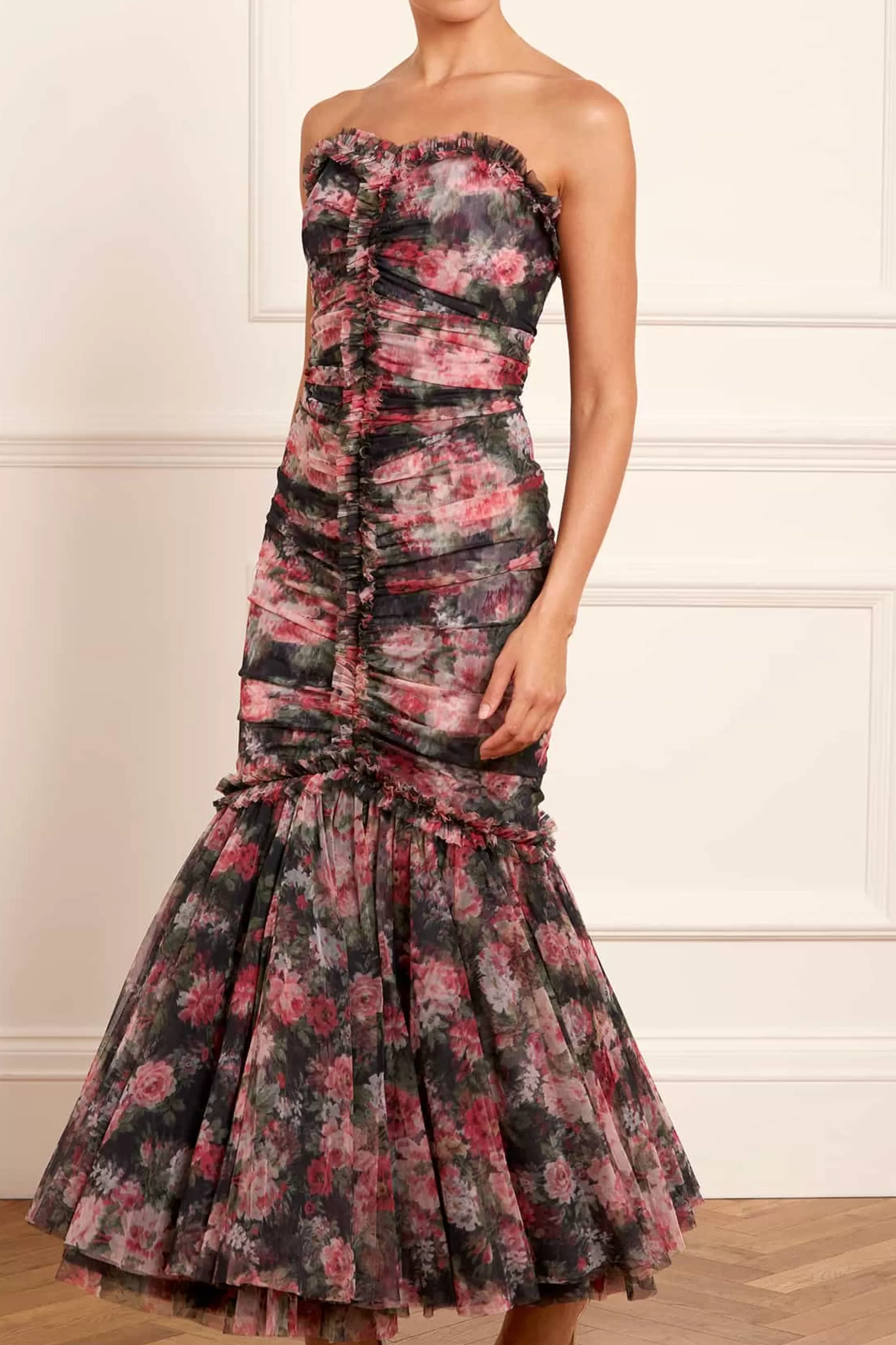 Women Needle & Thread Evening Dresses | Printed Dresses-Midnight Dance Strapless Ankle Gown