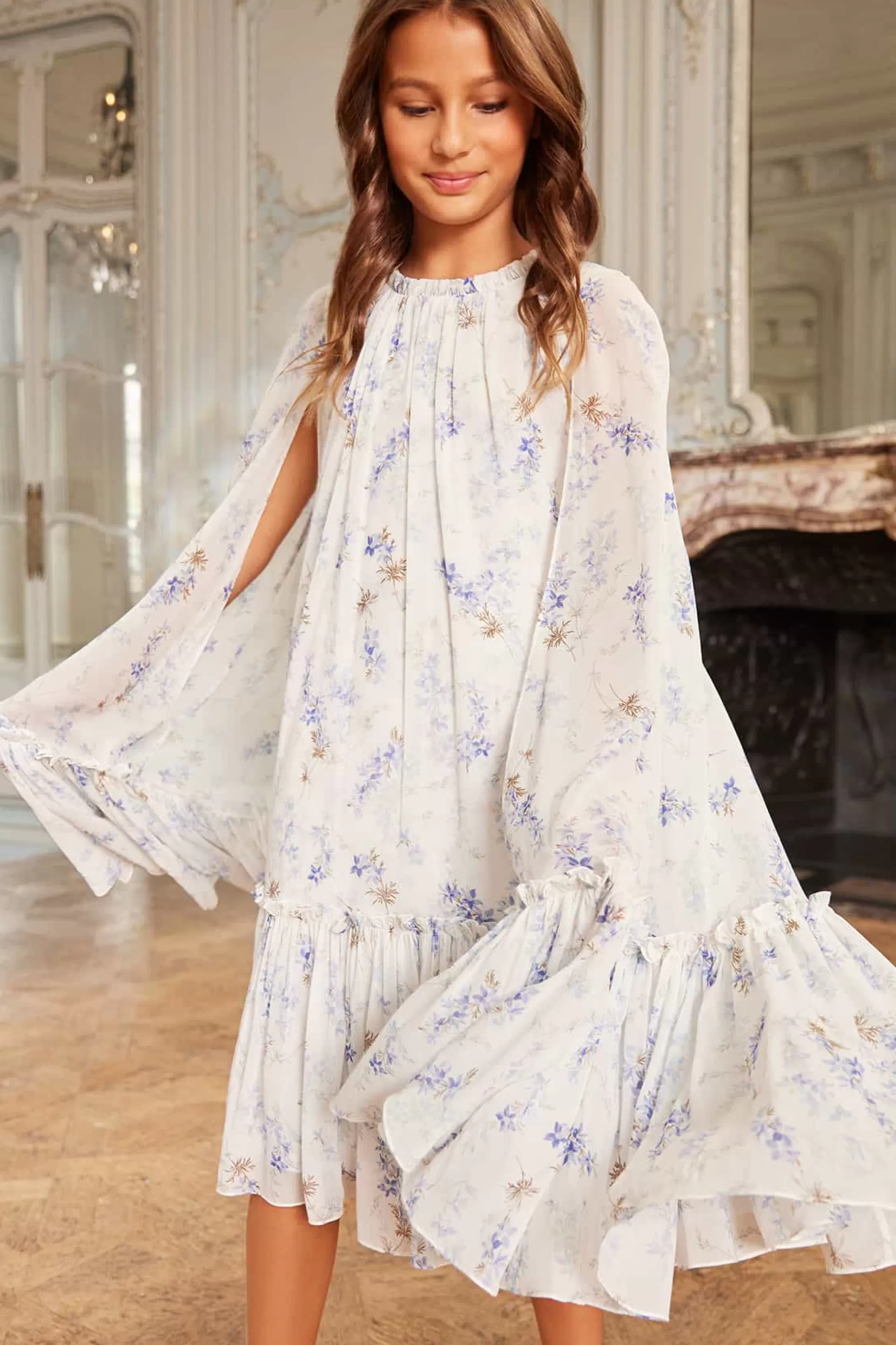 Women/Kids Needle & Thread Mummy & Me | Kids Printed Dresses-Ophelia Ditsy Chiffon Cape Kids Dress