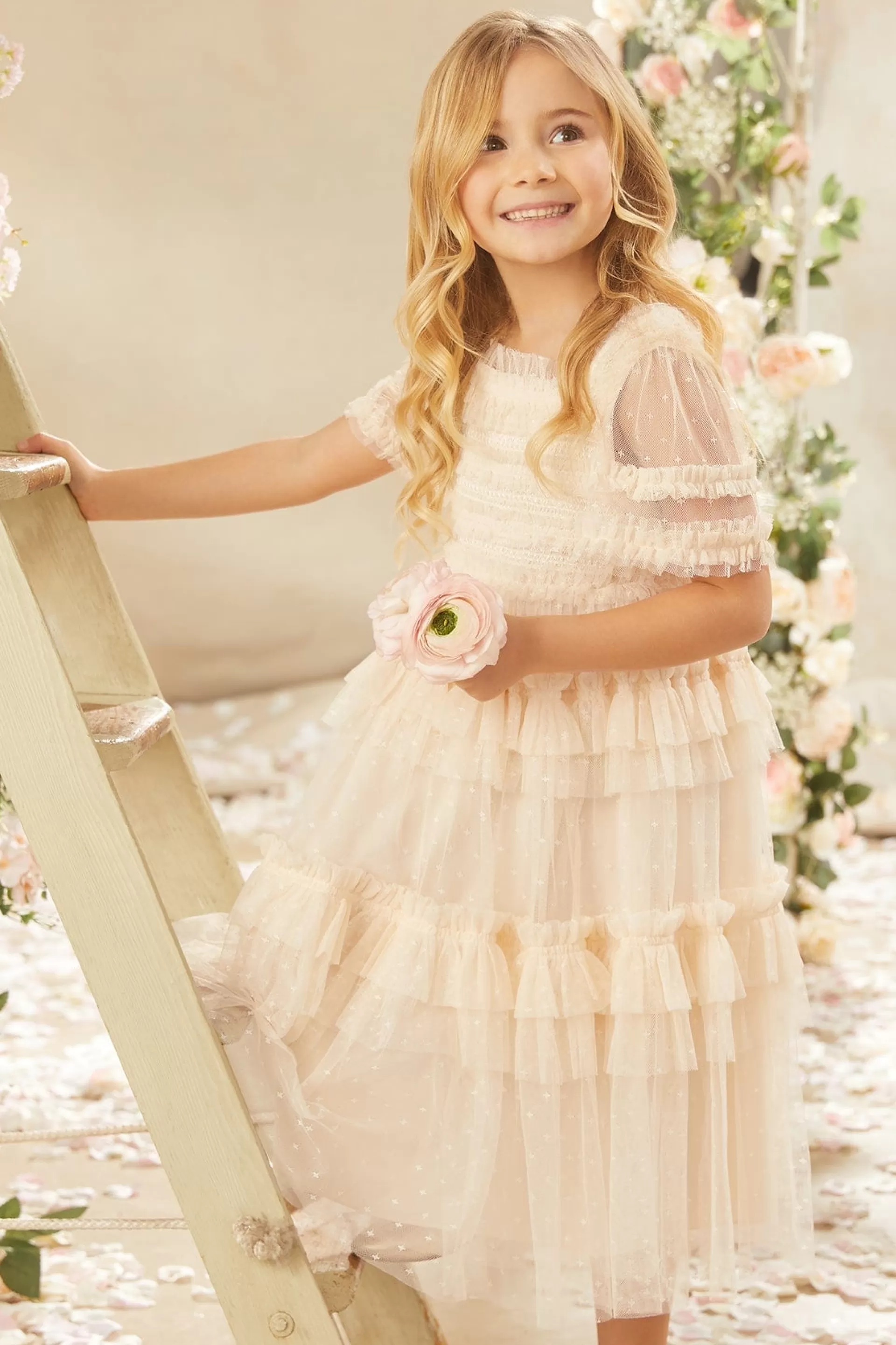 Kids Needle & Thread Flower Girl | Flower Girl-Peaches Smocked Kids Dress