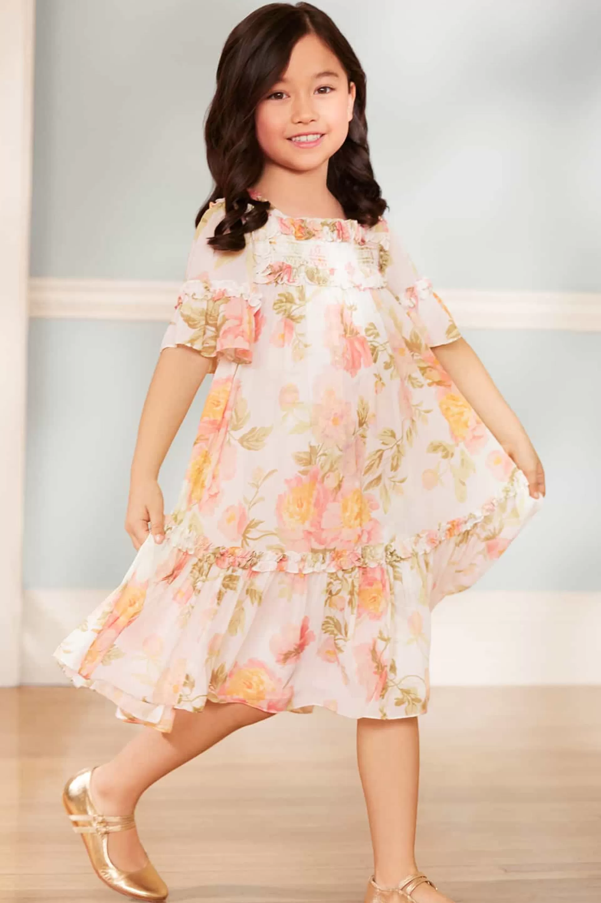 Kids Needle & Thread Mummy & Me | Kids Printed Dresses-Peony Primrose Chiffon Bella Kids Dress