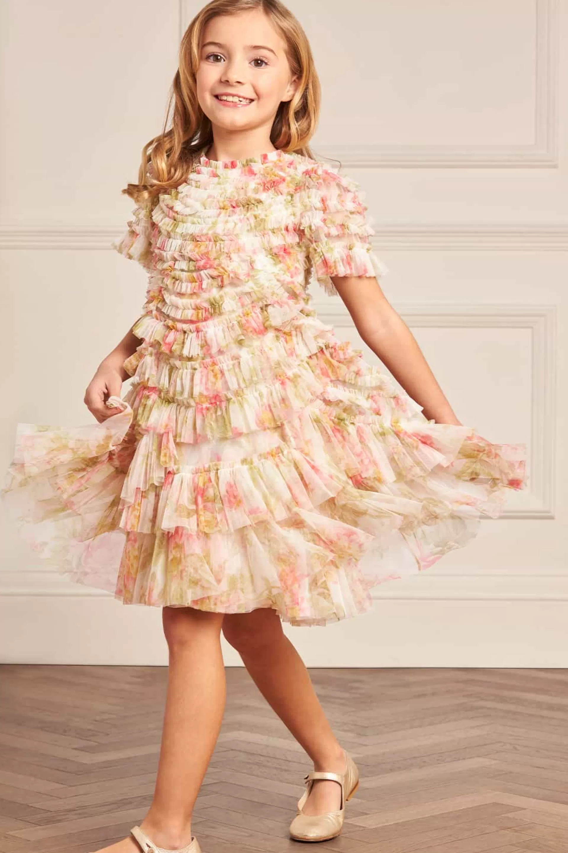 Women/Kids Needle & Thread Kids Printed Dresses | Kids Responsibly Sourced-Peony Promise Marilla Ruffle Kids Dress