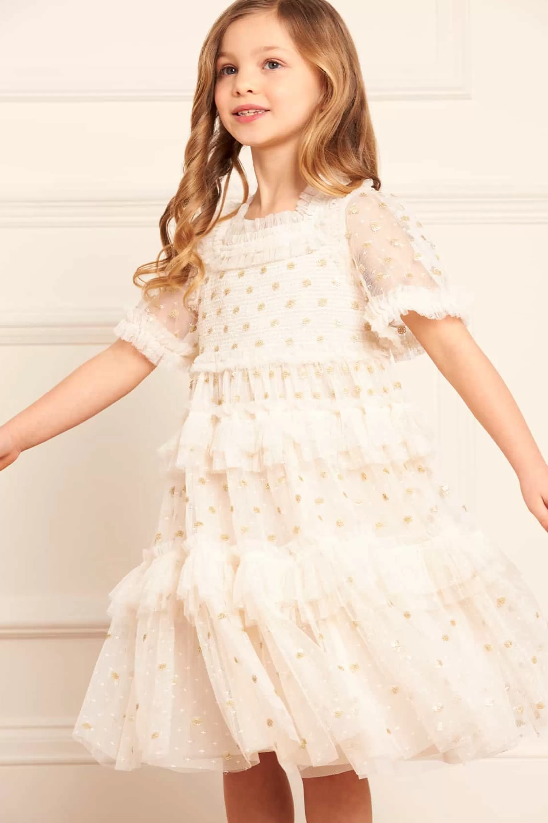 Kids Needle & Thread Mummy & Me | Kids Embellished Dresses-Polka Dot Smocked Kids Dress