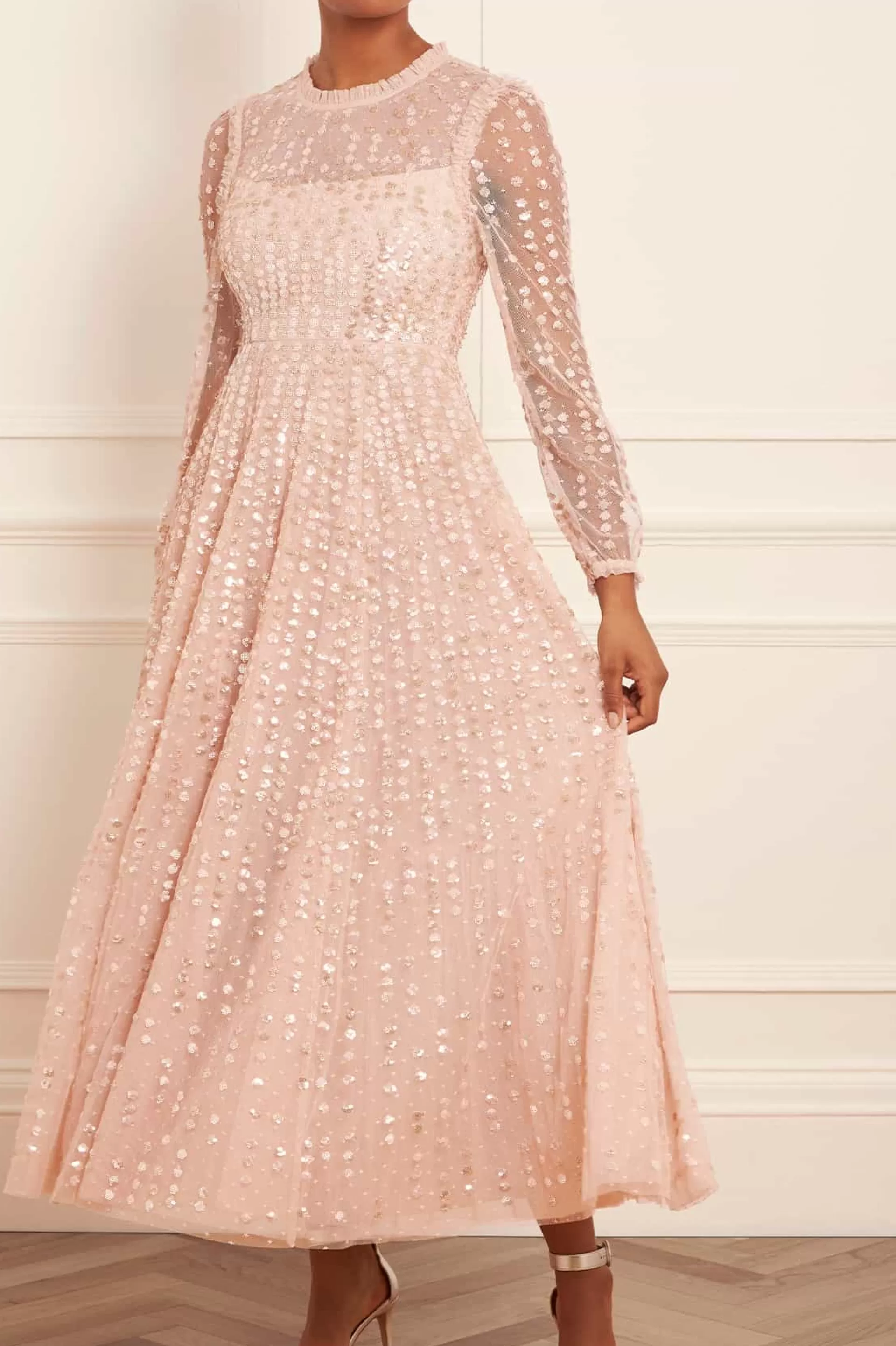 Women Needle & Thread Evening Dresses | Embellished Dresses-Raindrop Long Sleeve Ankle Gown