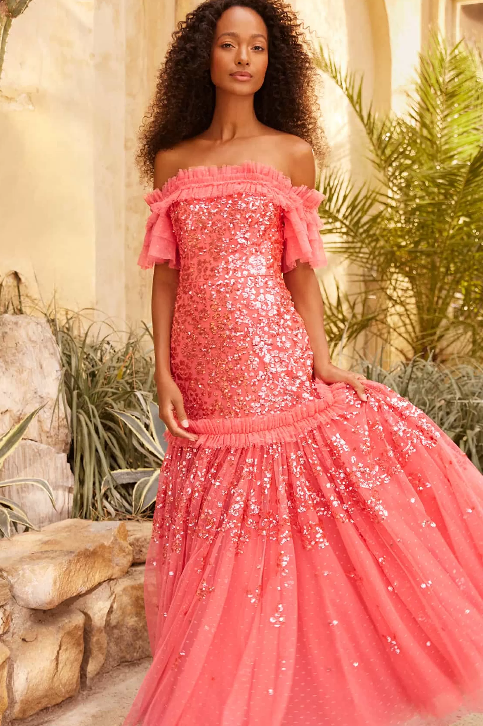 Women Needle & Thread Evening Dresses | Embellished Dresses-Regal Rose Off-Shoulder Gown