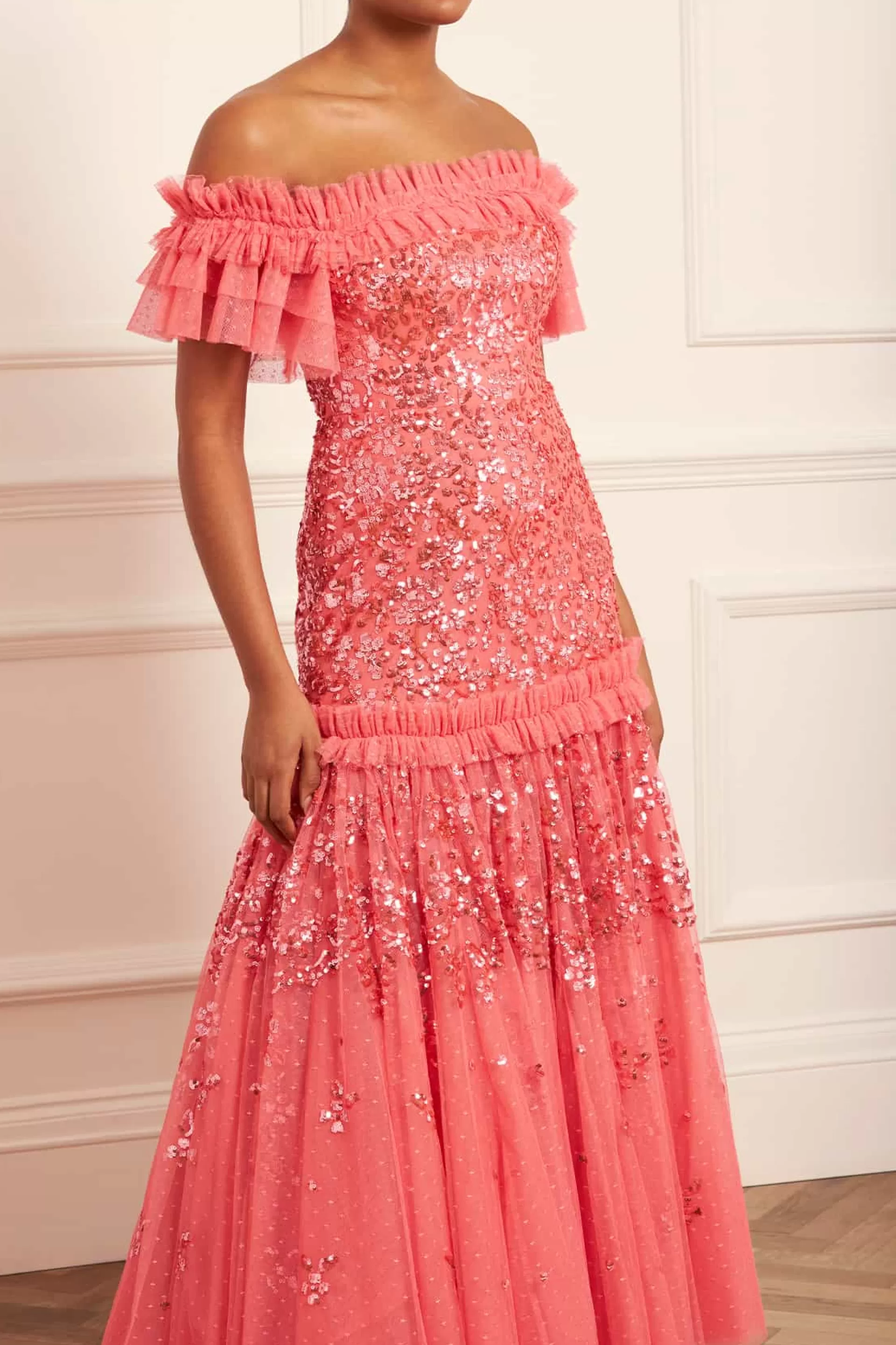 Women Needle & Thread Evening Dresses | Embellished Dresses-Regal Rose Off-Shoulder Gown