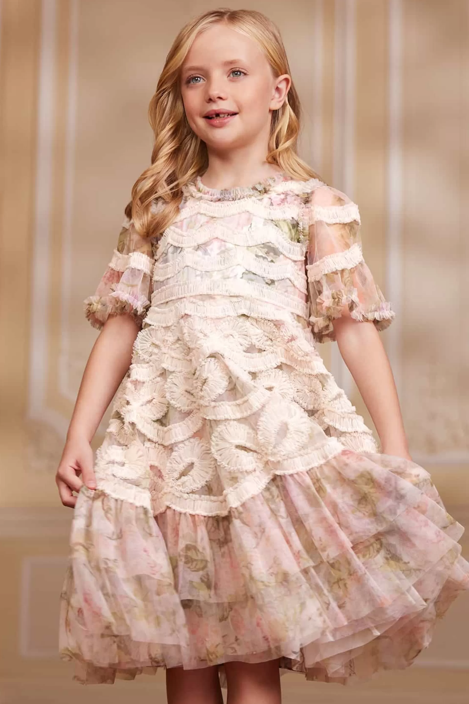 Women/Kids Needle & Thread Mummy & Me | Kids Printed Dresses-Rose Powder Ingrid Kids Dress