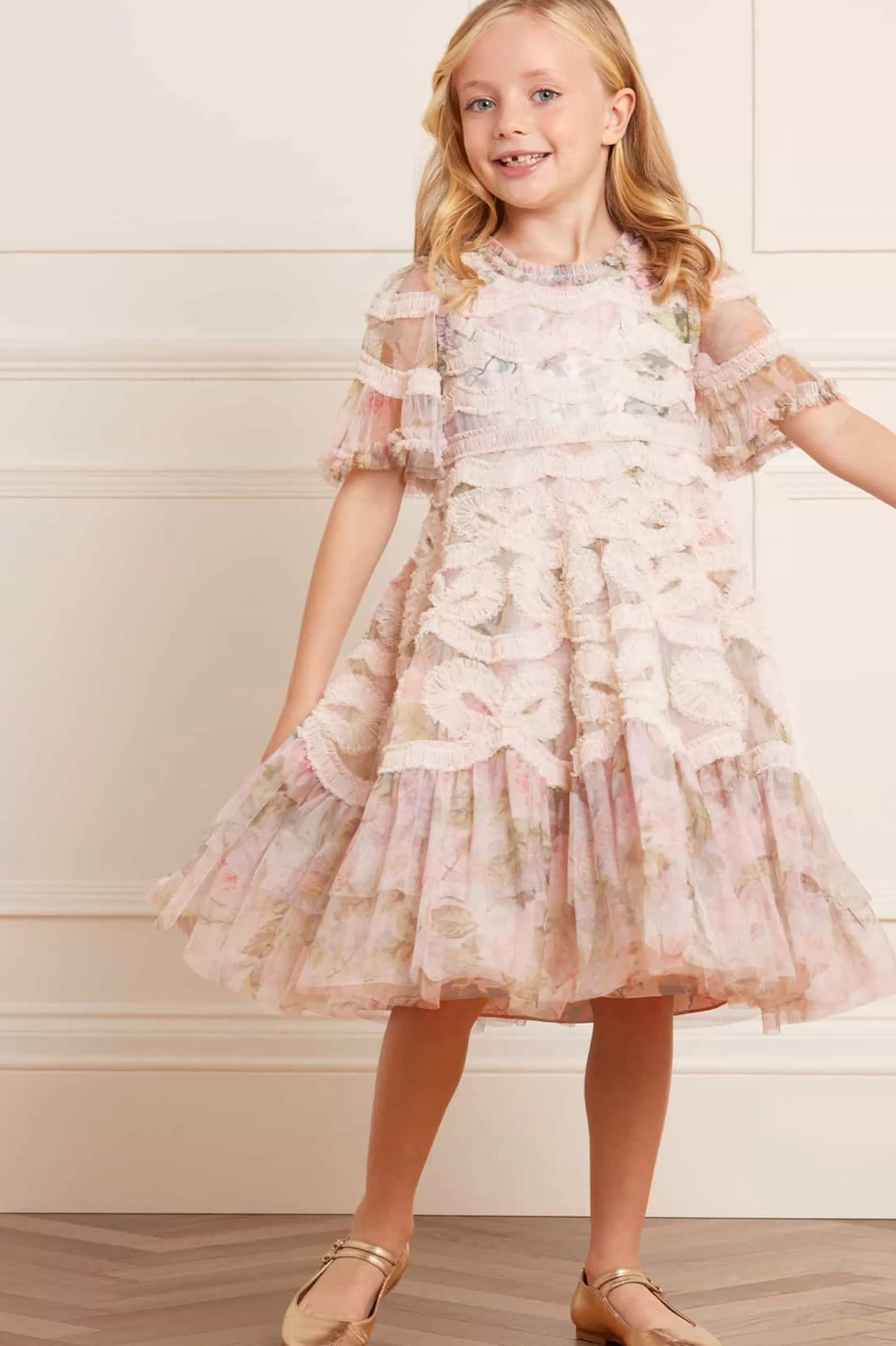 Women/Kids Needle & Thread Mummy & Me | Kids Printed Dresses-Rose Powder Ingrid Kids Dress