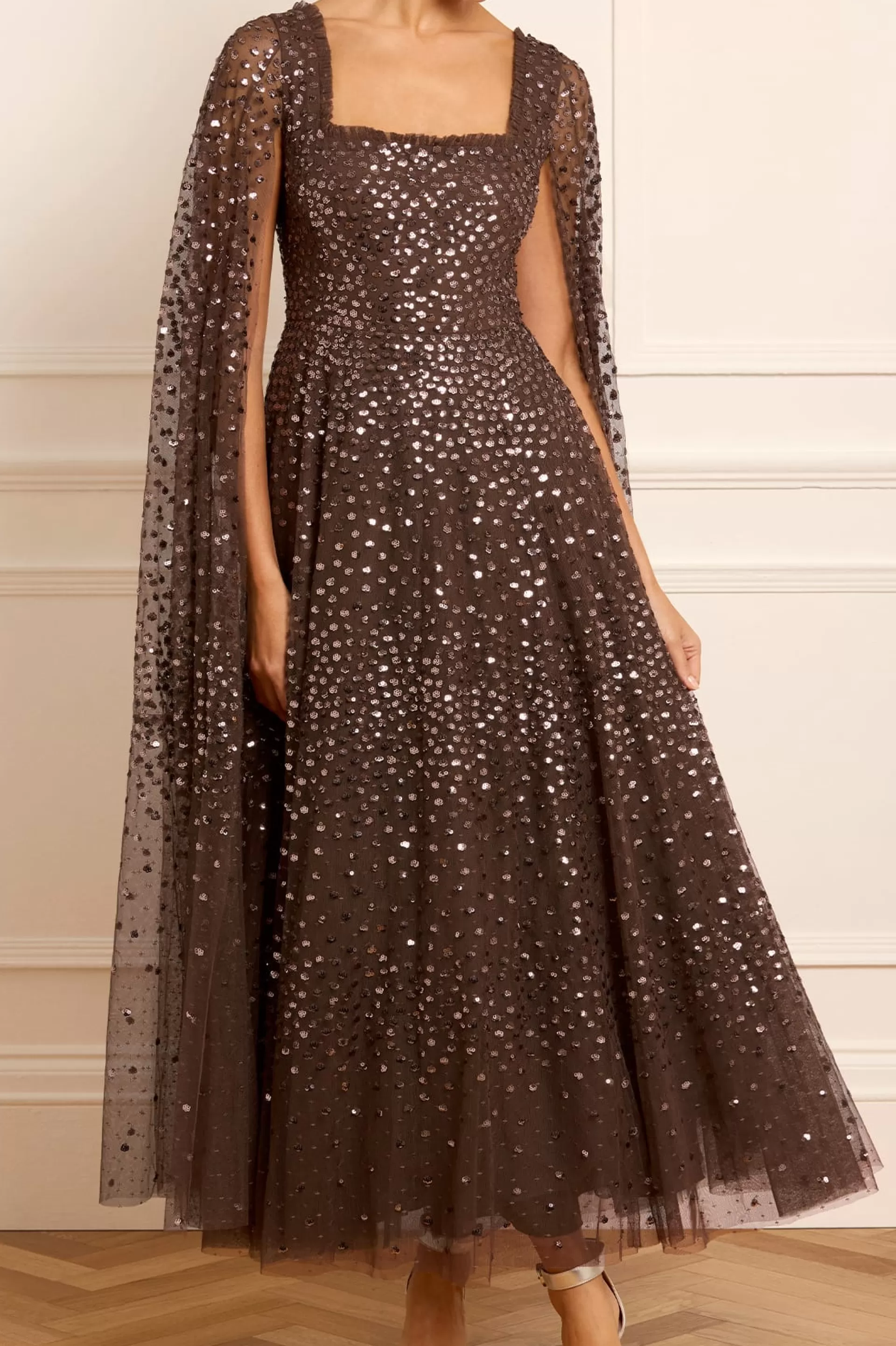 Women Needle & Thread Evening Dresses | Embellished Dresses-Scatter Dot Cape Sleeve Ankle Gown