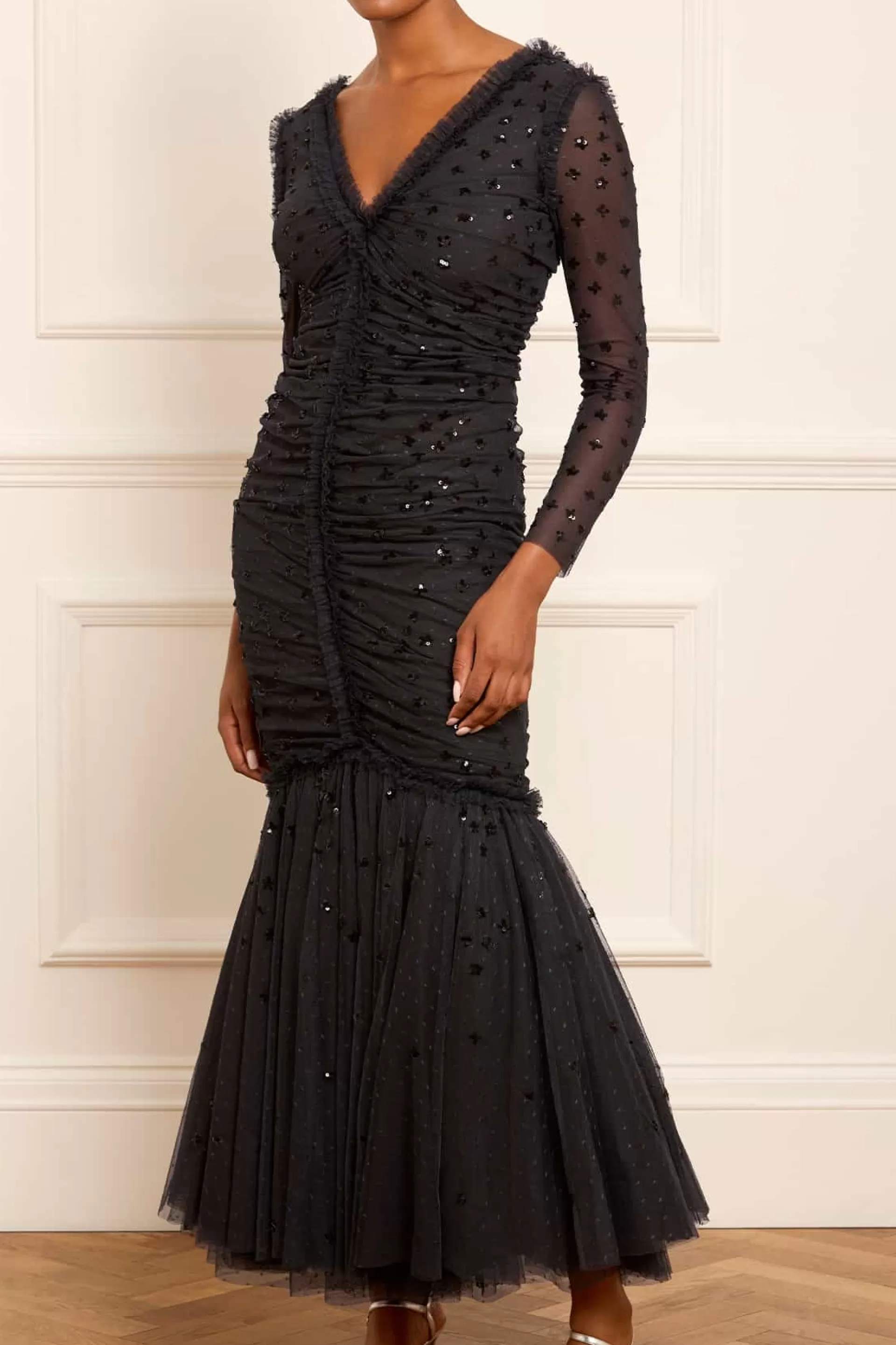 Women Needle & Thread Evening Dresses | Embellished Dresses-Scatter Sequin Long Sleeve Ankle Gown