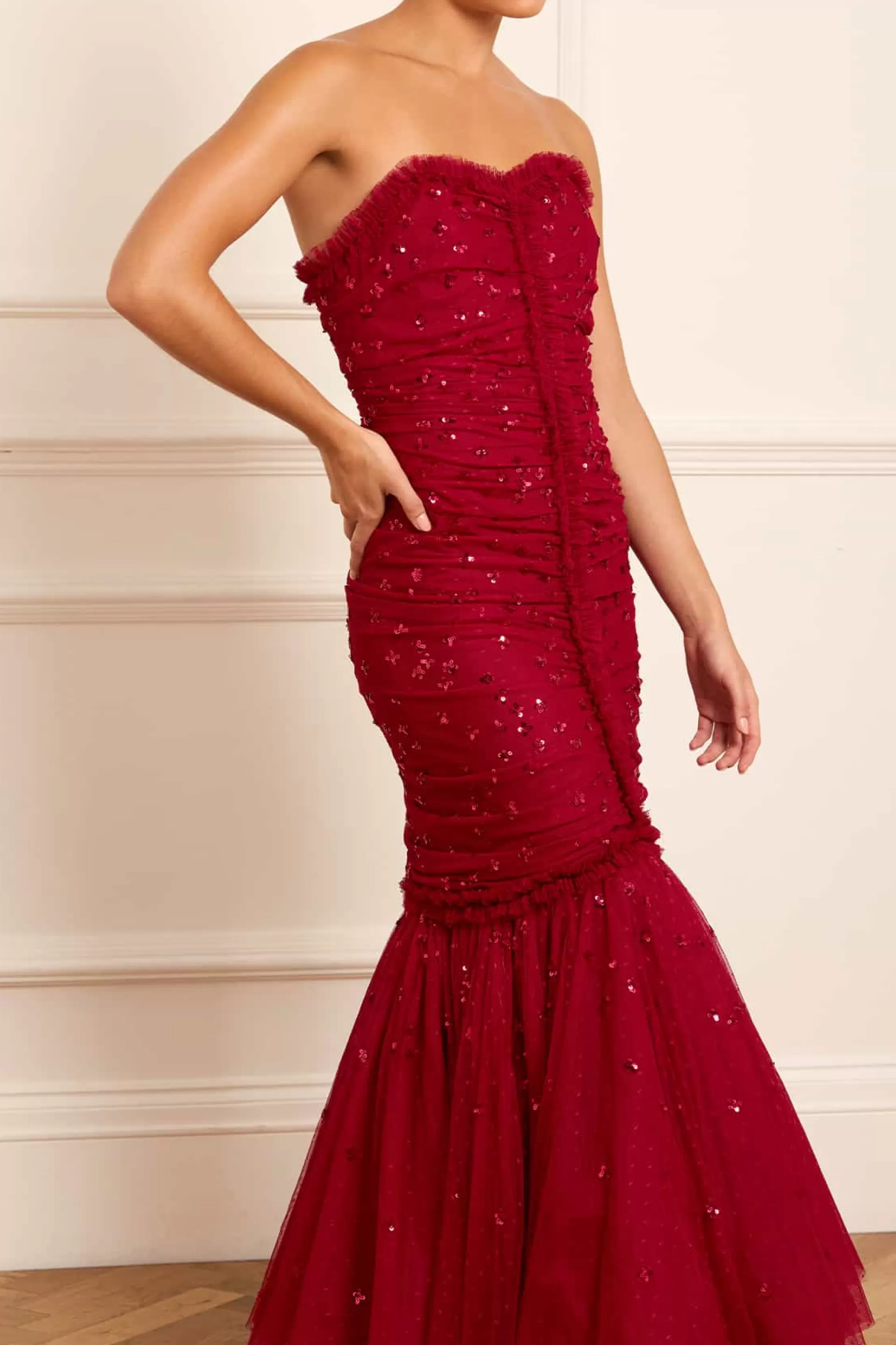 Women Needle & Thread Evening Dresses | Embellished Dresses-Scatter Sequin Strapless Ankle Gown