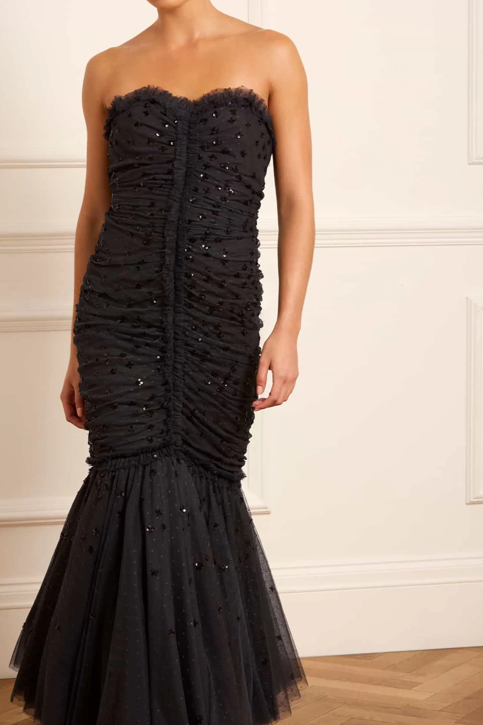 Women Needle & Thread Evening Dresses | Embellished Dresses-Scatter Sequin Strapless Ankle Gown