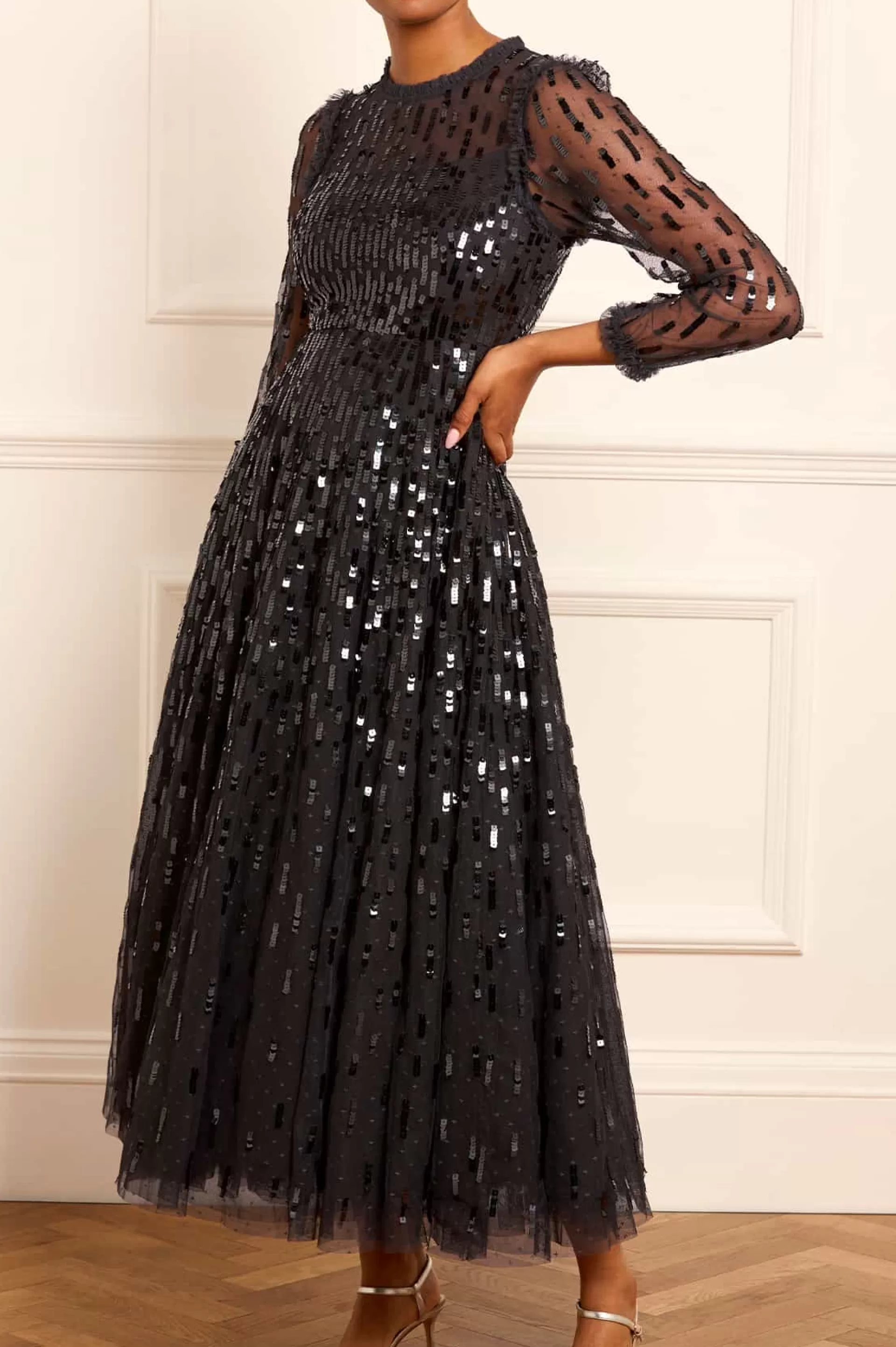 Women Needle & Thread Plus Size | Evening Dresses-Sequin Dash Long Sleeve Gown