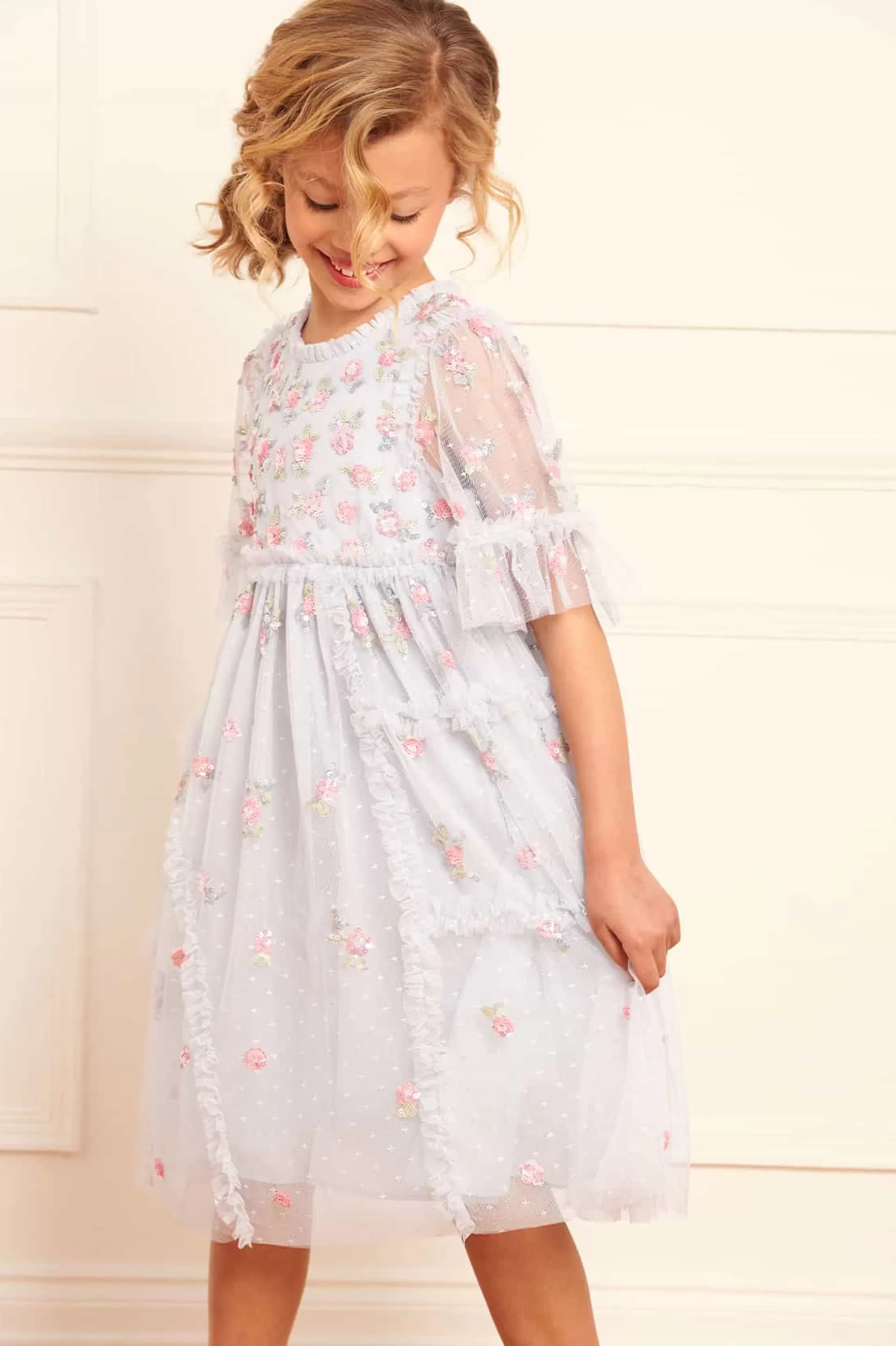 Women/Kids Needle & Thread Mummy & Me | Kids Embellished Dresses-Shimmer Ditsy Short Sleeve Kids Dress