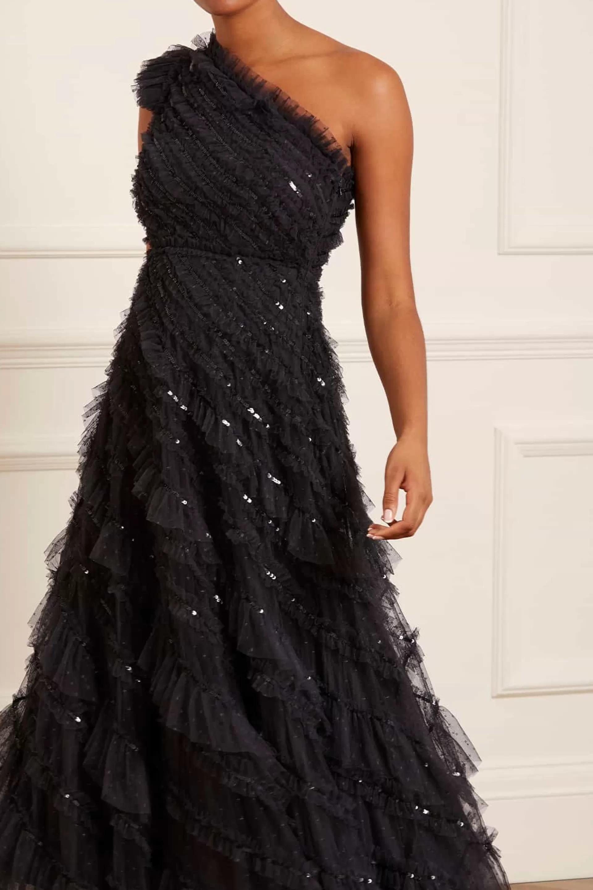 Women Needle & Thread Evening Dresses | Embellished Dresses-Spiral Sequin One-Shoulder Ankle Gown