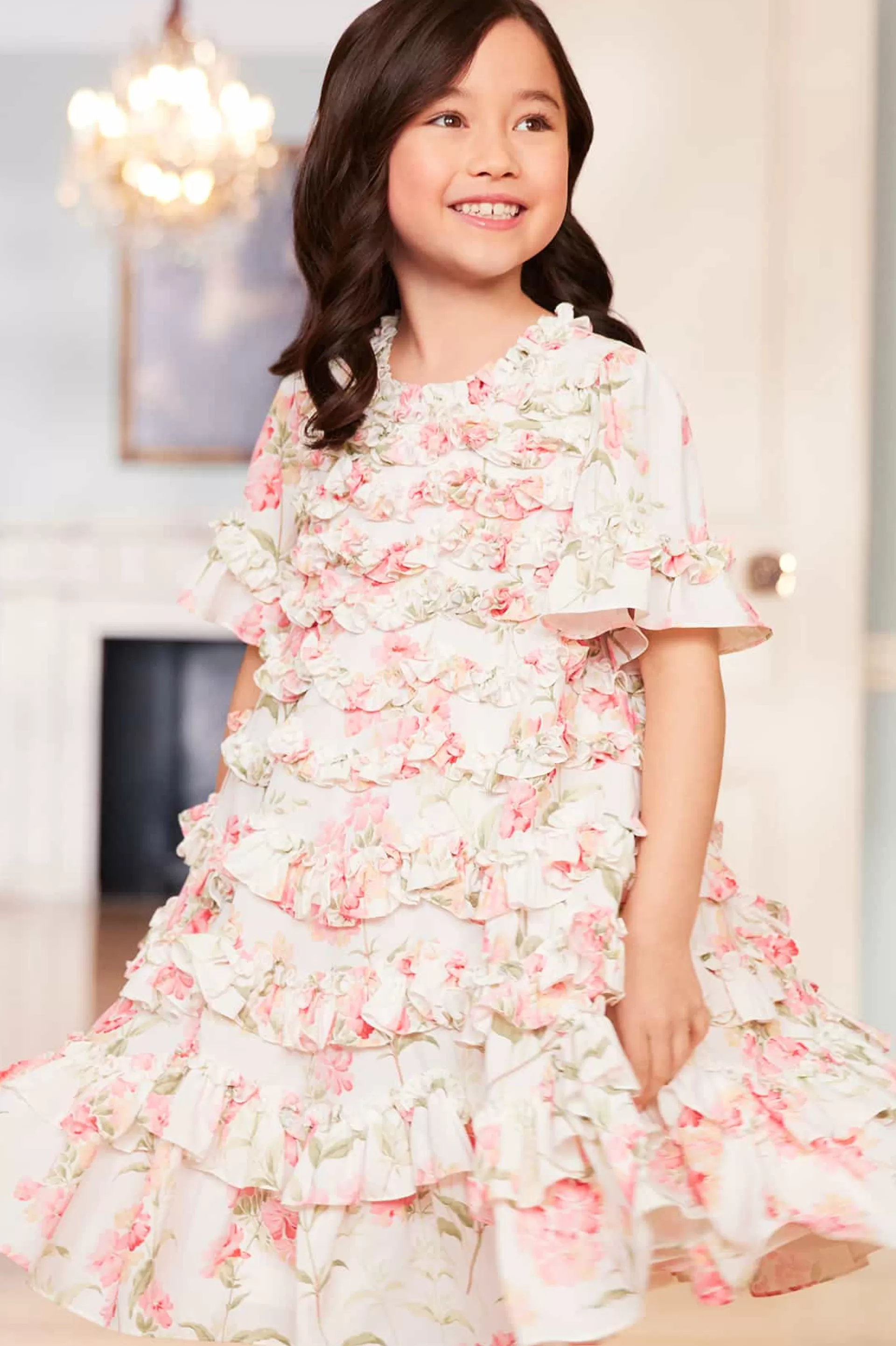 Kids Needle & Thread Mummy & Me | Kids Printed Dresses-Summer Posy Crepe Short Sleeve Kids Dress