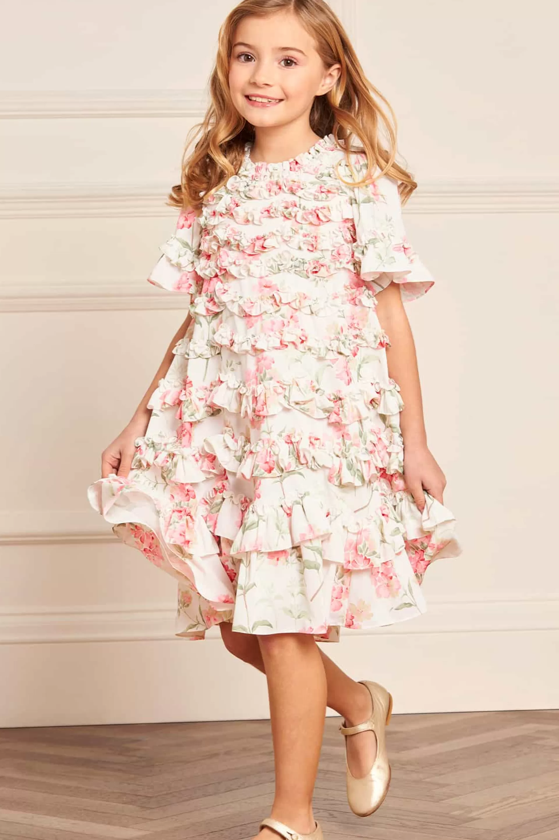 Kids Needle & Thread Mummy & Me | Kids Printed Dresses-Summer Posy Crepe Short Sleeve Kids Dress