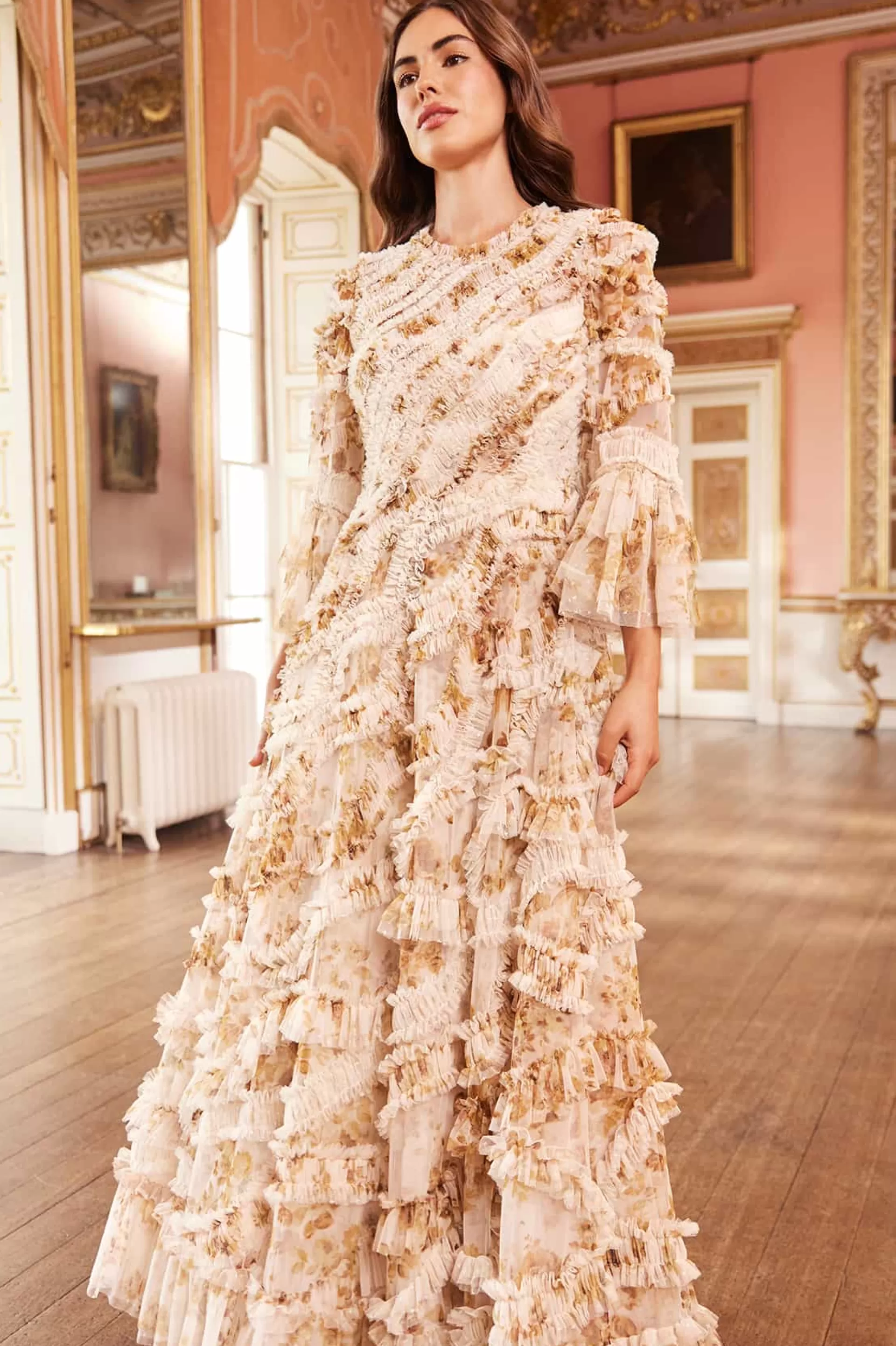 Women Needle & Thread Evening Dresses | Printed Dresses-Vintage Rose Aaliyah Long Sleeve Gown