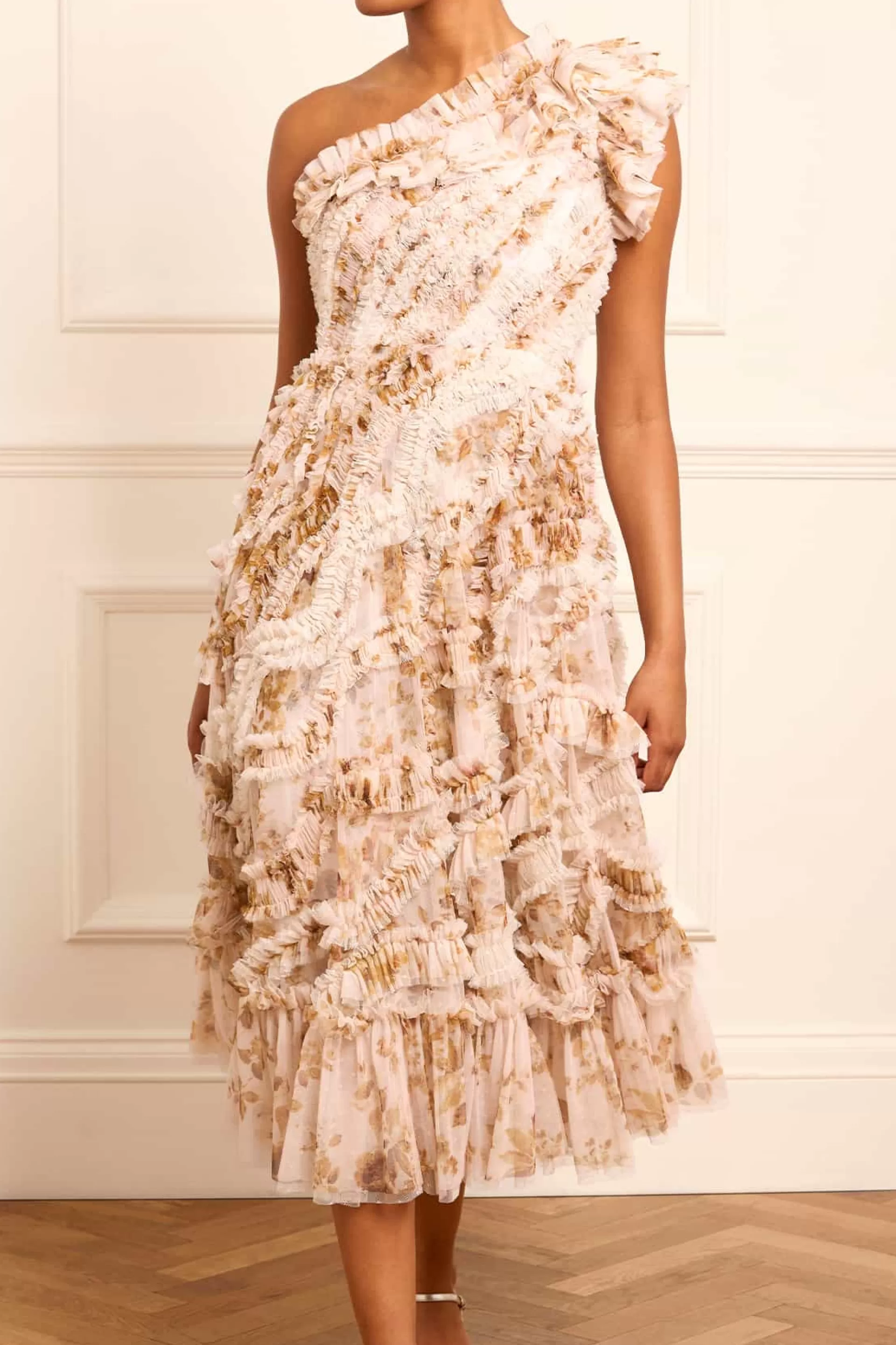 Women Needle & Thread Evening Dresses | Printed Dresses-Vintage Rose Aaliyah One-Shoulder Ballerina Dress