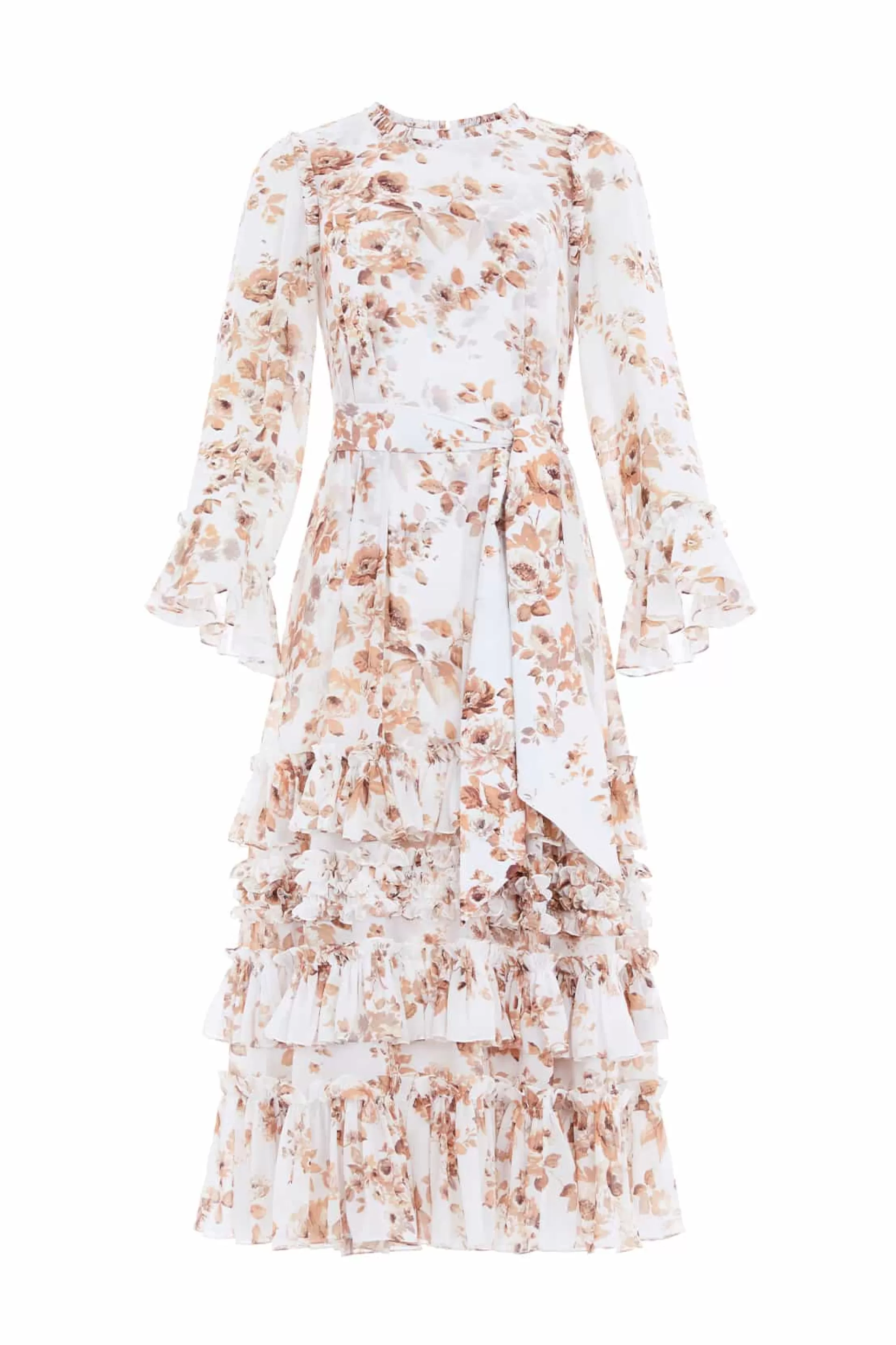 Women Needle & Thread Wedding Guest | Flattering Fit-Vintage Rose Chiffon Round Neck Ankle Gown