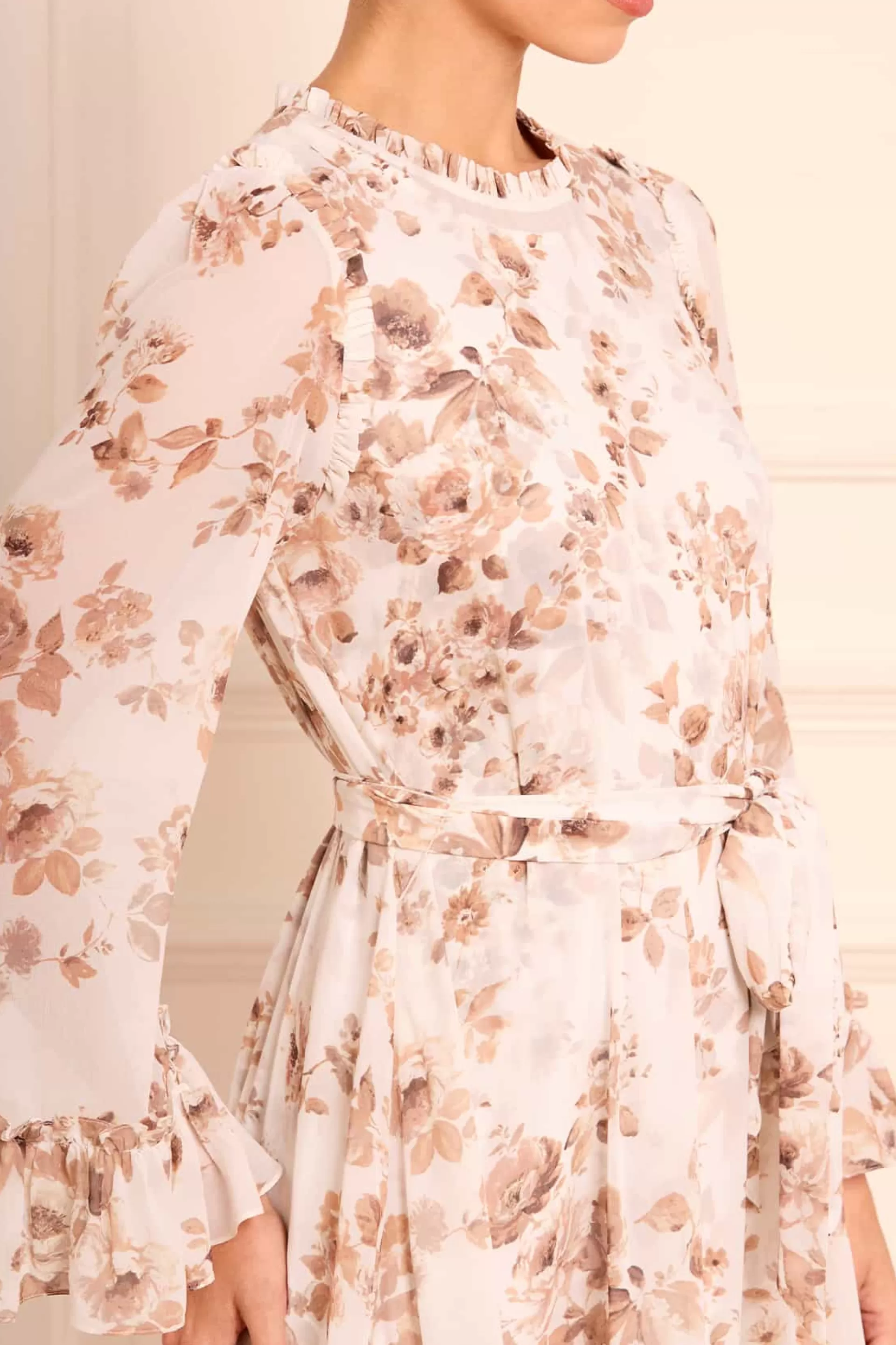Women Needle & Thread Wedding Guest | Flattering Fit-Vintage Rose Chiffon Round Neck Ankle Gown