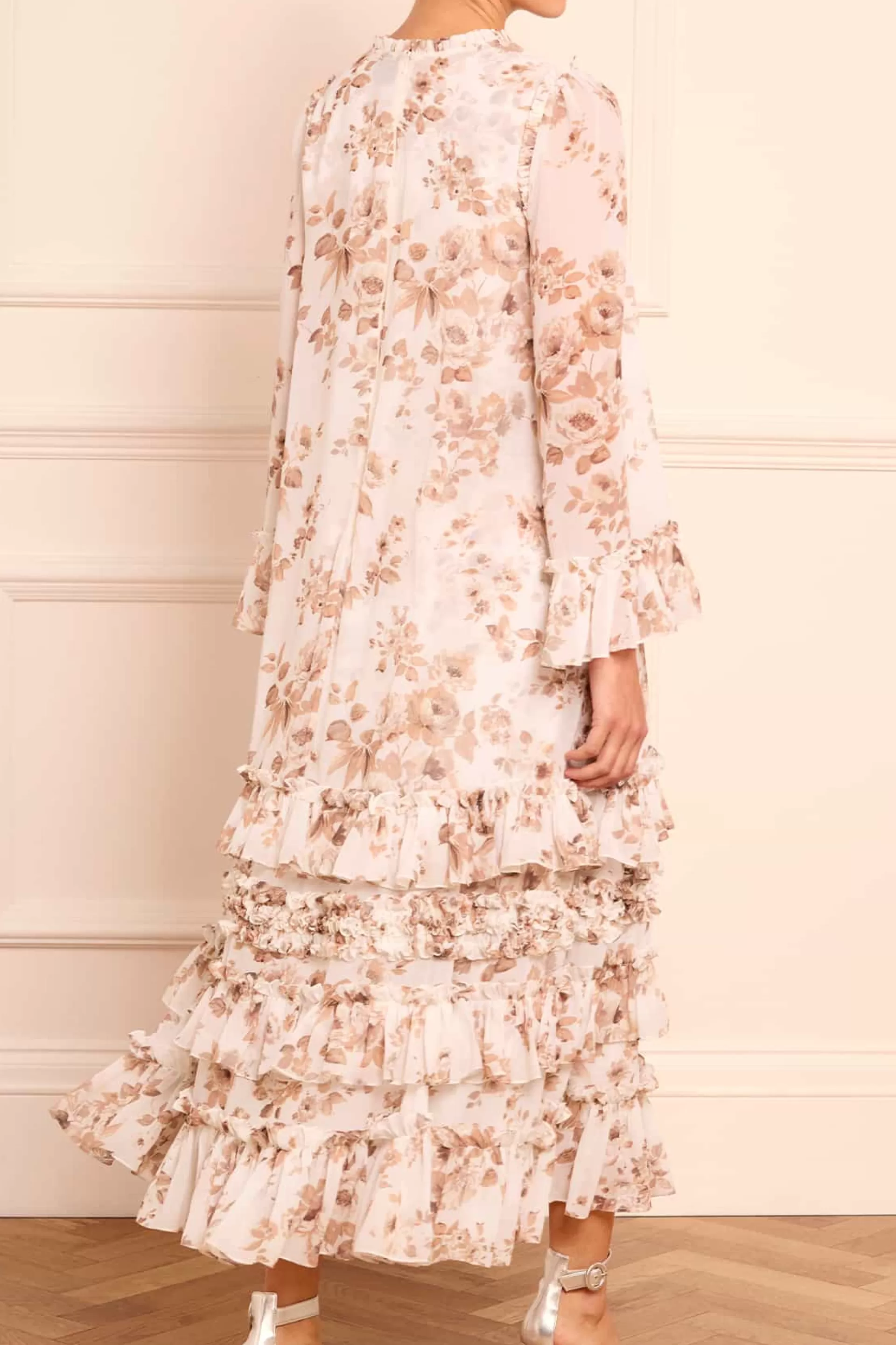 Women Needle & Thread Wedding Guest | Flattering Fit-Vintage Rose Chiffon Round Neck Ankle Gown