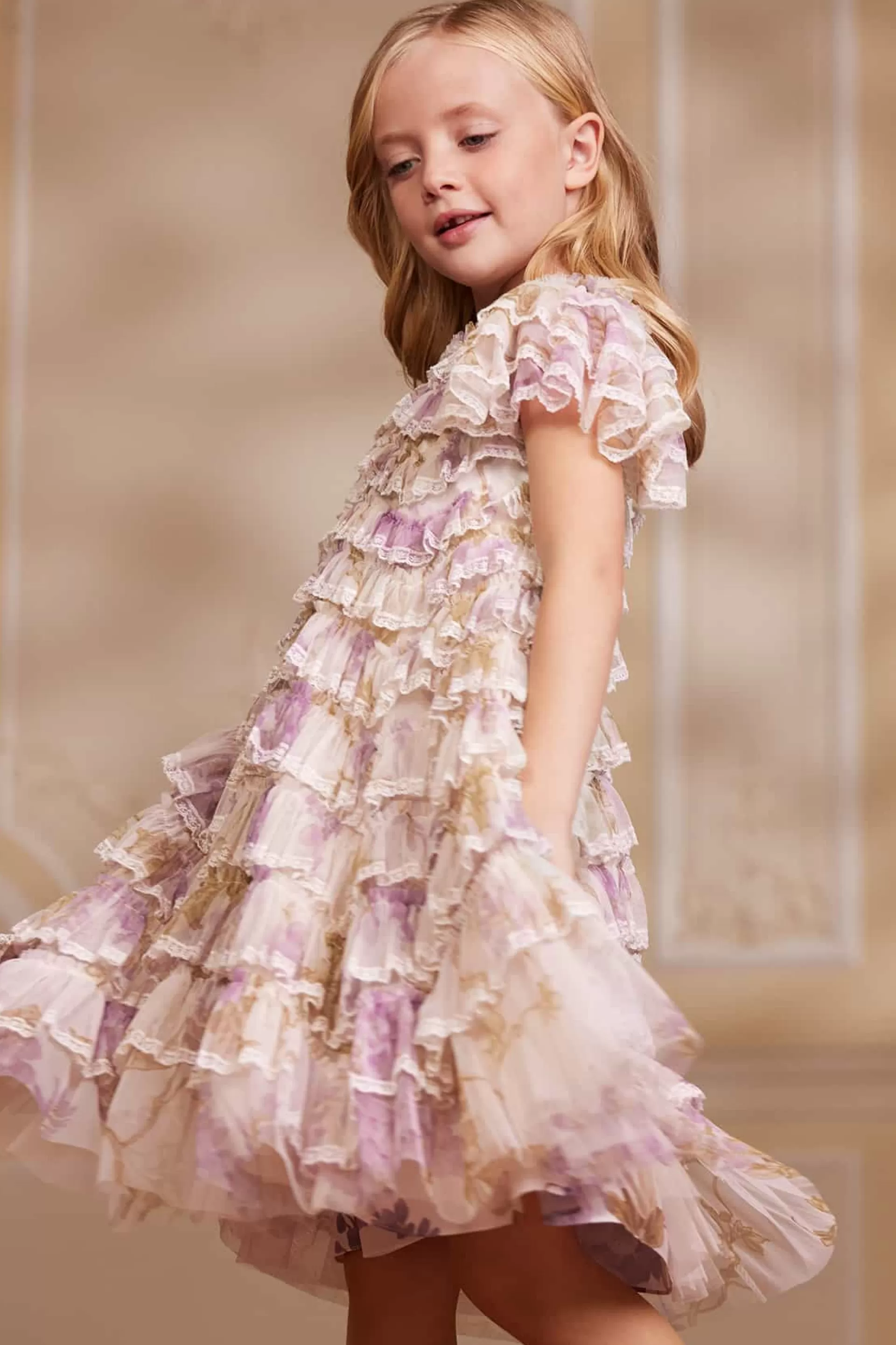 Women/Kids Needle & Thread Mummy & Me | Kids Printed Dresses-Wisteria Ruffle Lace Kids Dress